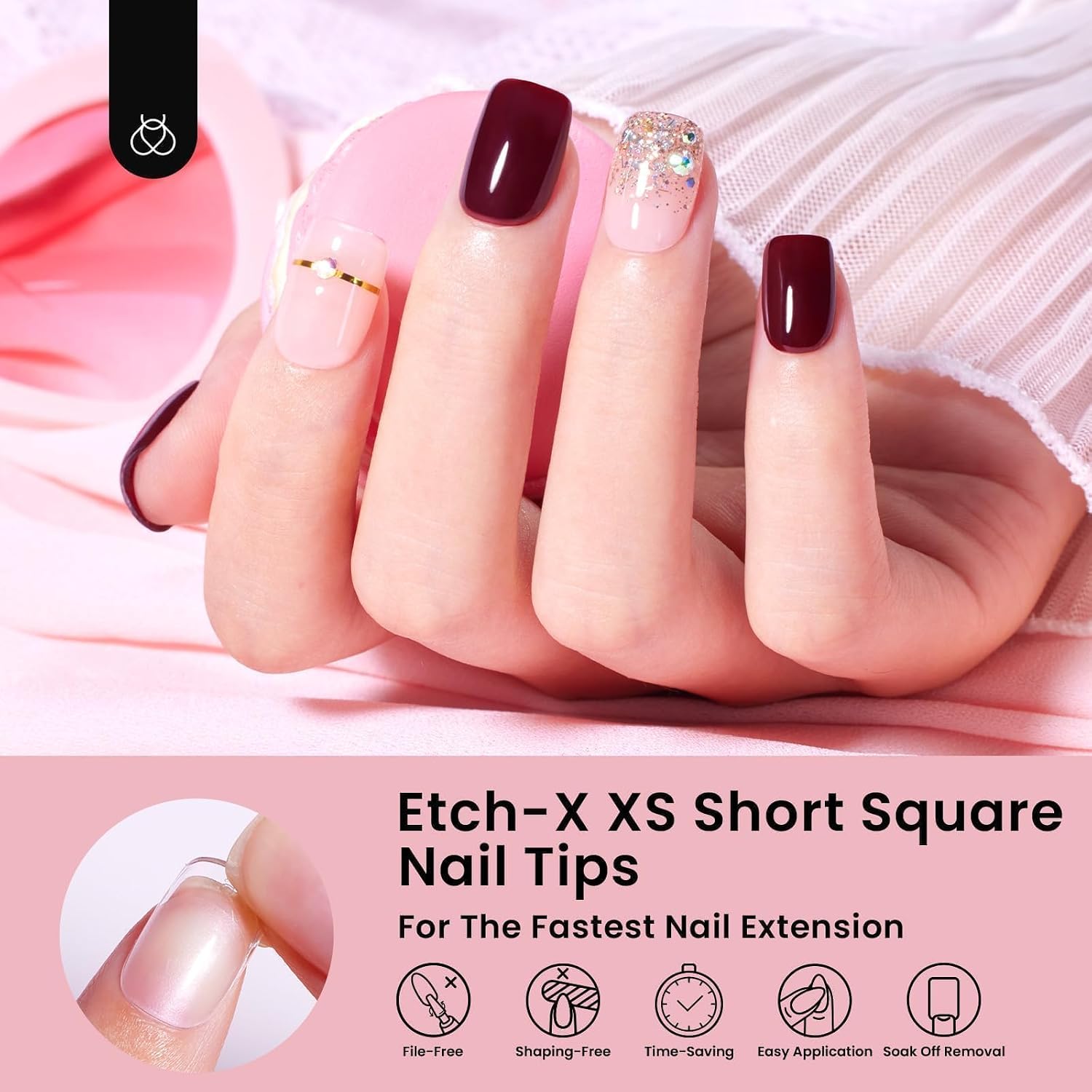 Detalle de Beetles Nagelspitzen extra kurze quadratische 288 Stück – 12 Größen, halbmatt, Klebenägel for DIY-Maniküre