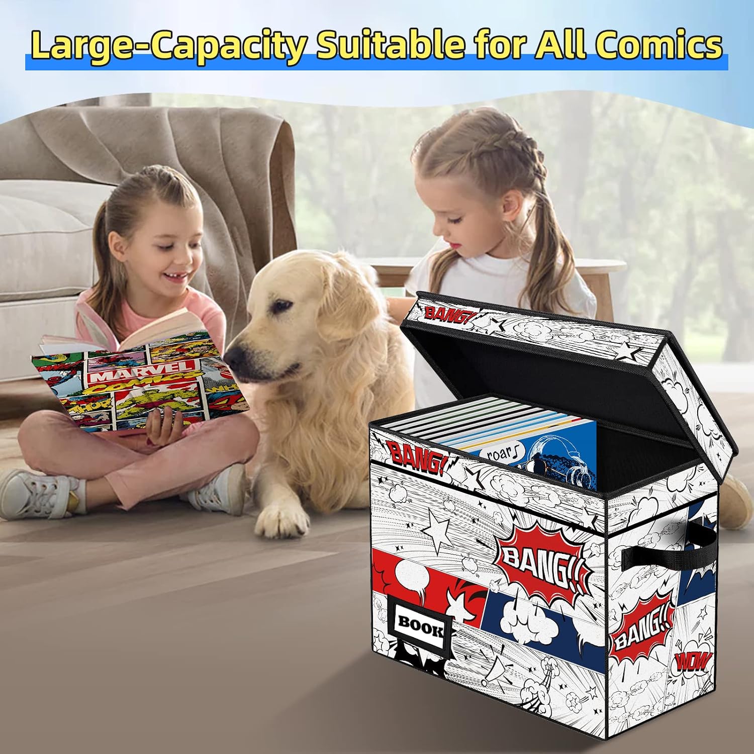 Detalle 2 de YNSZAS Comic Book Storage Box, Collapsible Bin, 15.8 x 7.8 x 11.8 in