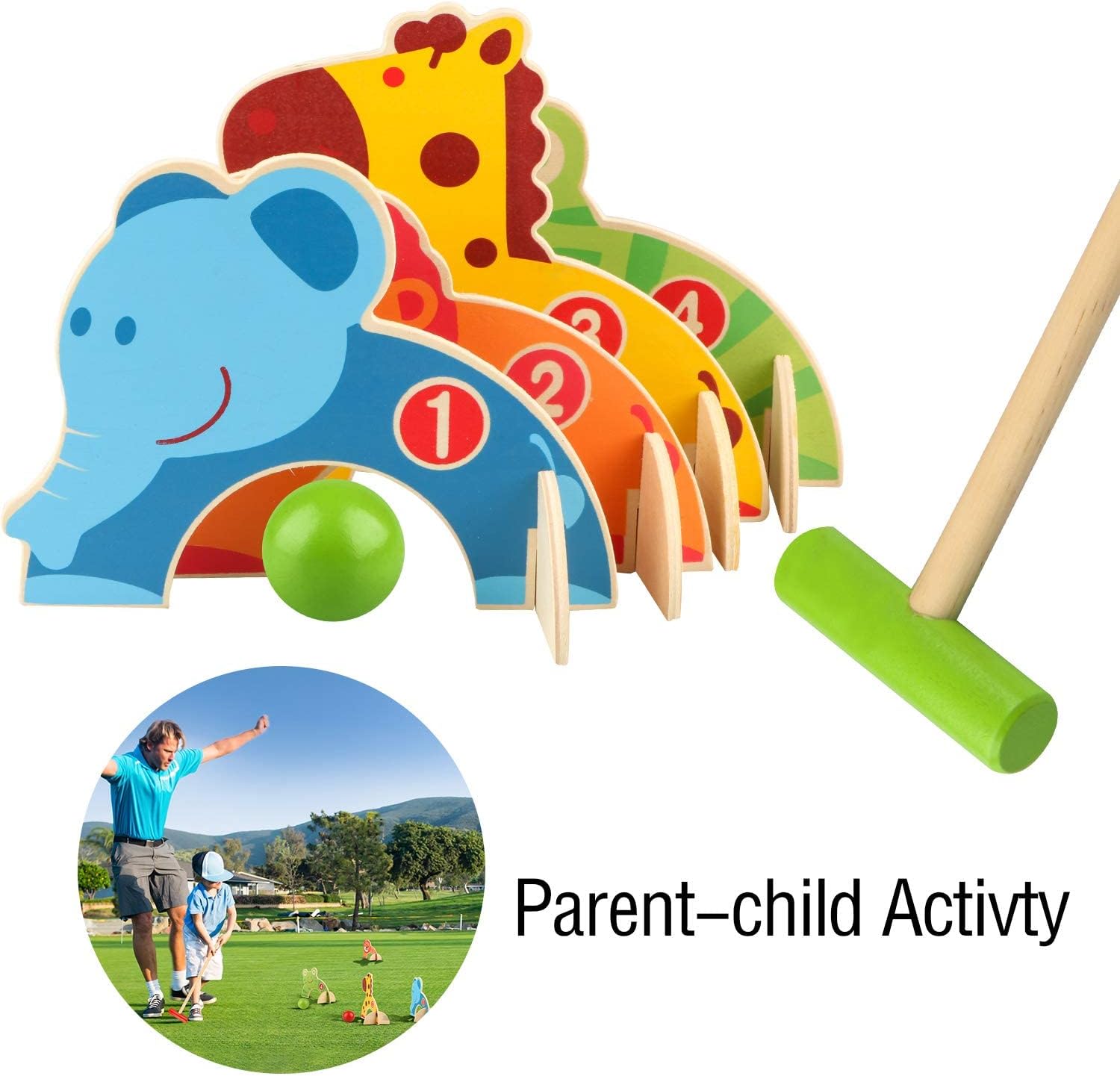 Detalle de Wondertoys Wooden Animals Croquet Set – Educational Outdoor Play for Kids
