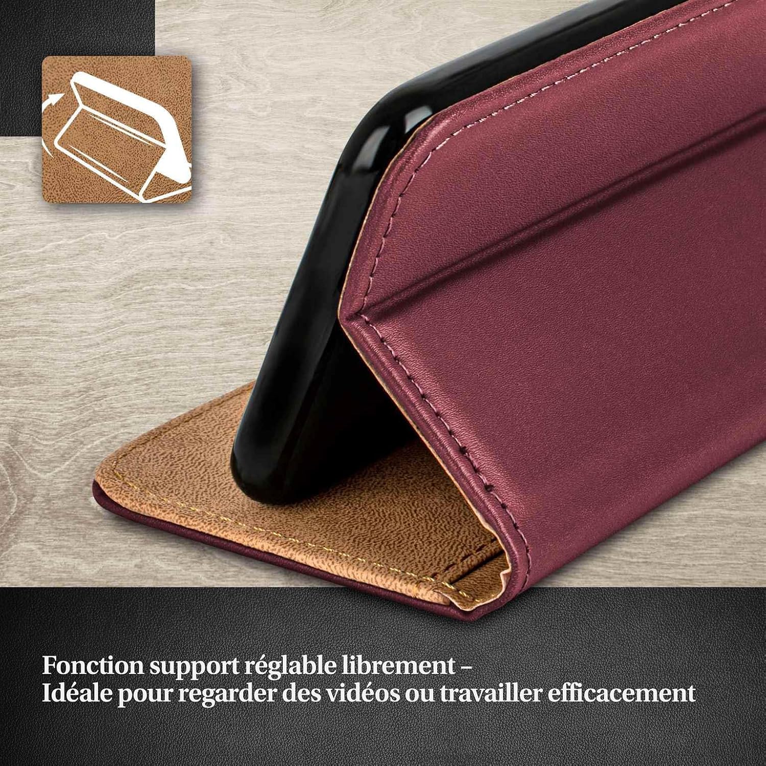 Thumbnail 1 de moex Étui à rabat pour Samsung Galaxy A5 (2015) – cuir végétalien Marron-Rouge, 360°