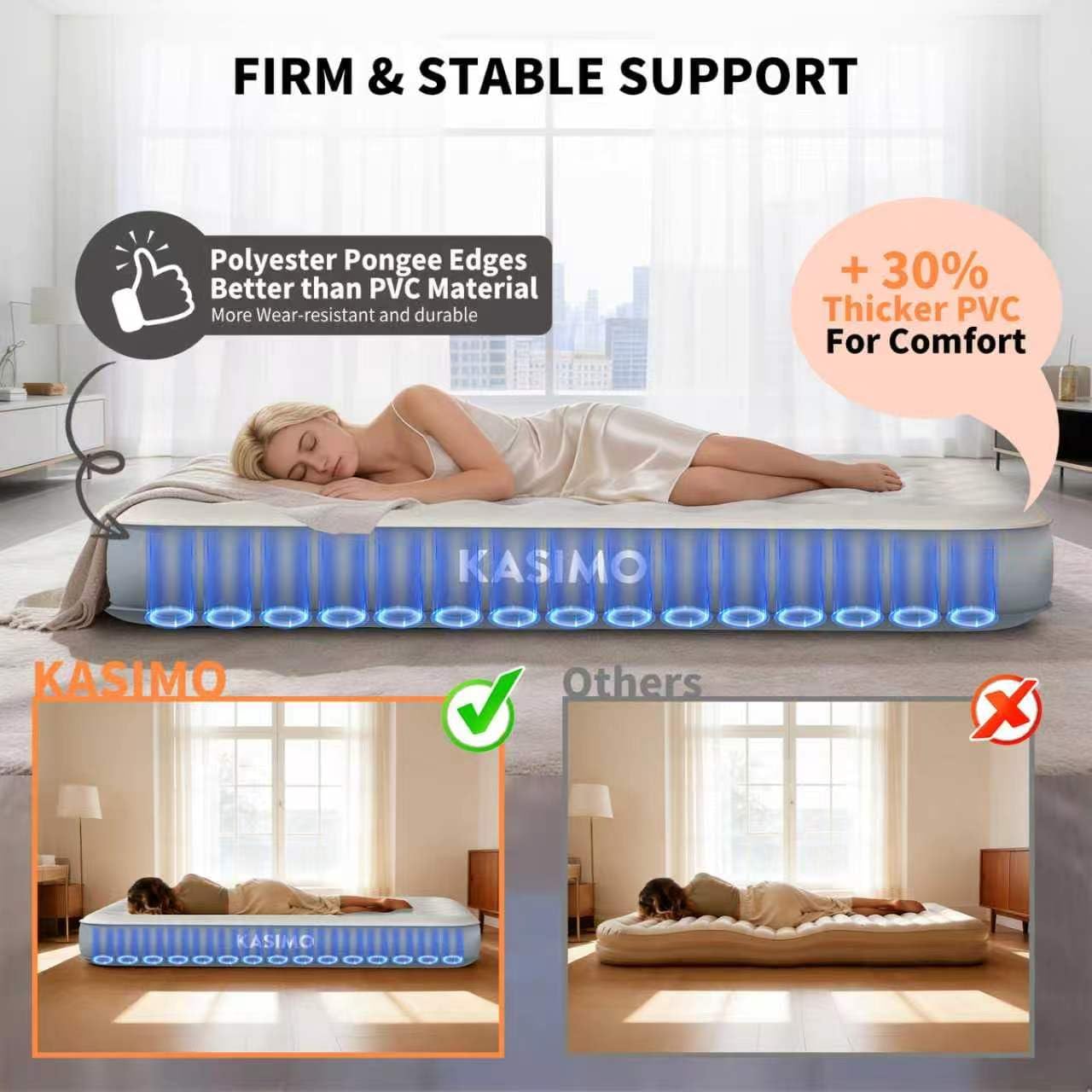 Detalle 2 de KASIMO Queen Air Mattress with Rechargeable Pump, Suede Surface and 10-Inch Height