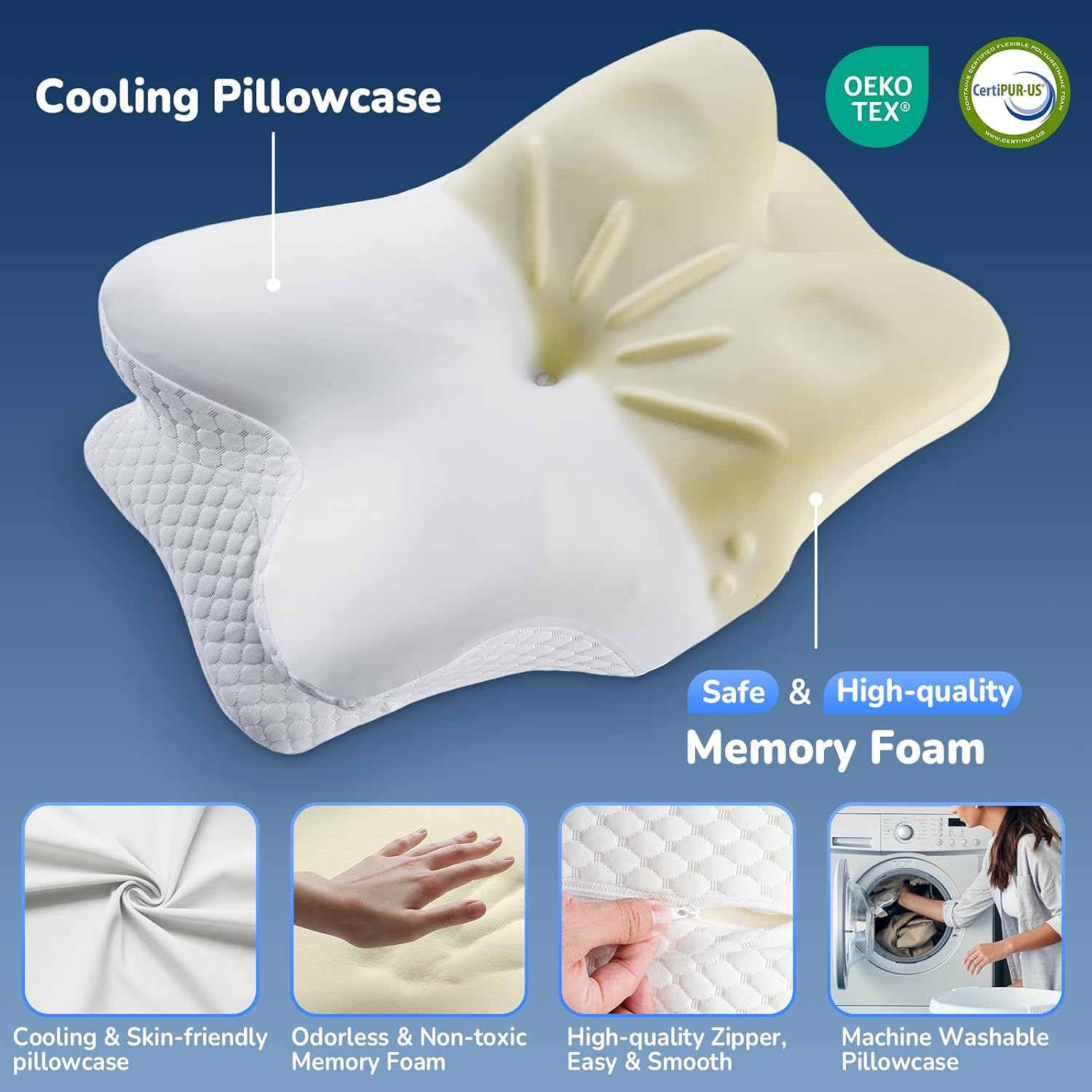 Thumbnail 3 de Hexus P1103 Ergonomic Memory Foam Neck Pillow with Cooling Cover