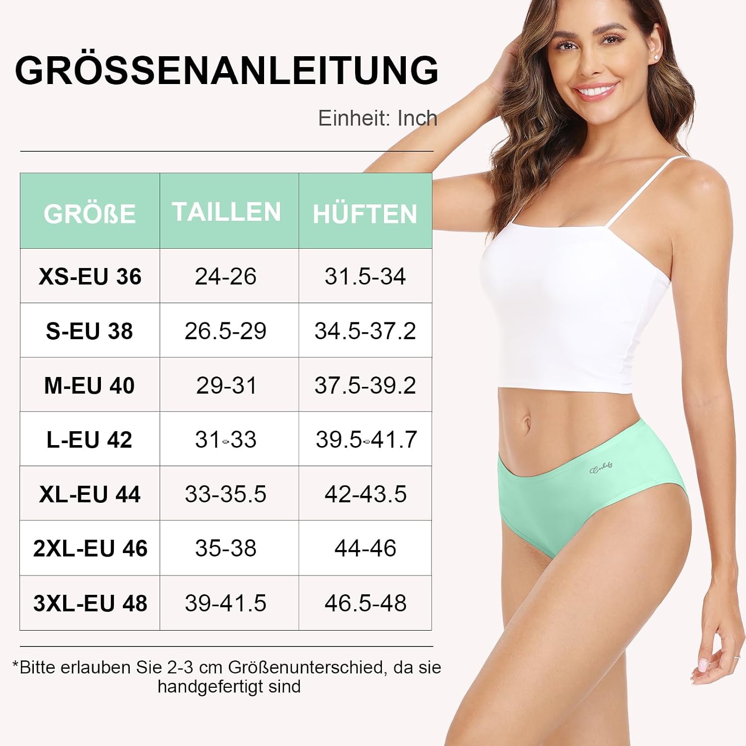 Detalle 2 de Anqier Damen-Unterhosen im 6er-Pack aus Baumwolle (95% Baumwolle, 5% Elasthan) – atmungsaktiv, label-frei