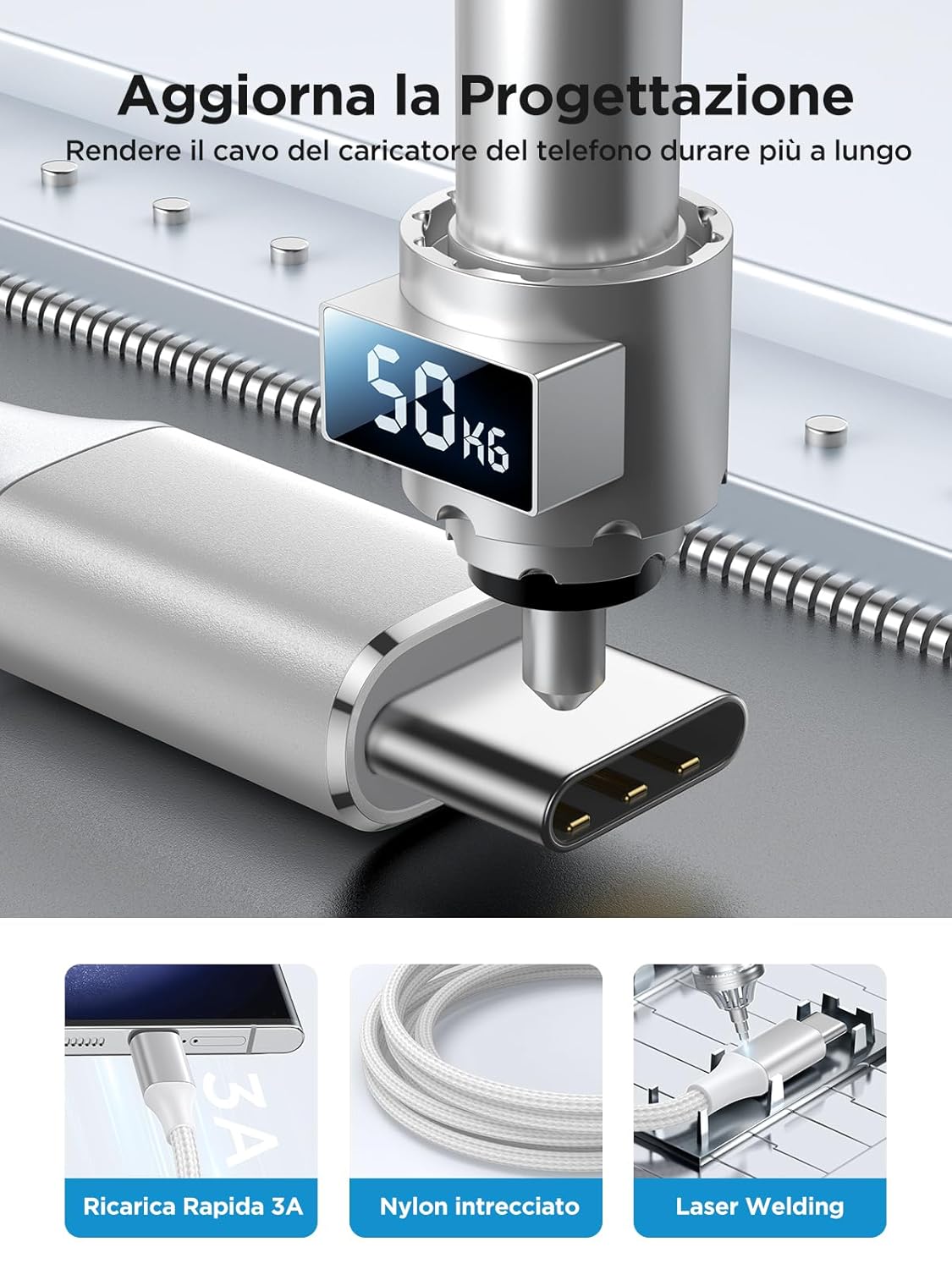 Thumbnail 2 de Aioneus Cavo USB Type-C da 1,8 m con ricarica rapida (3A) e dati fino a 480 Mbps
