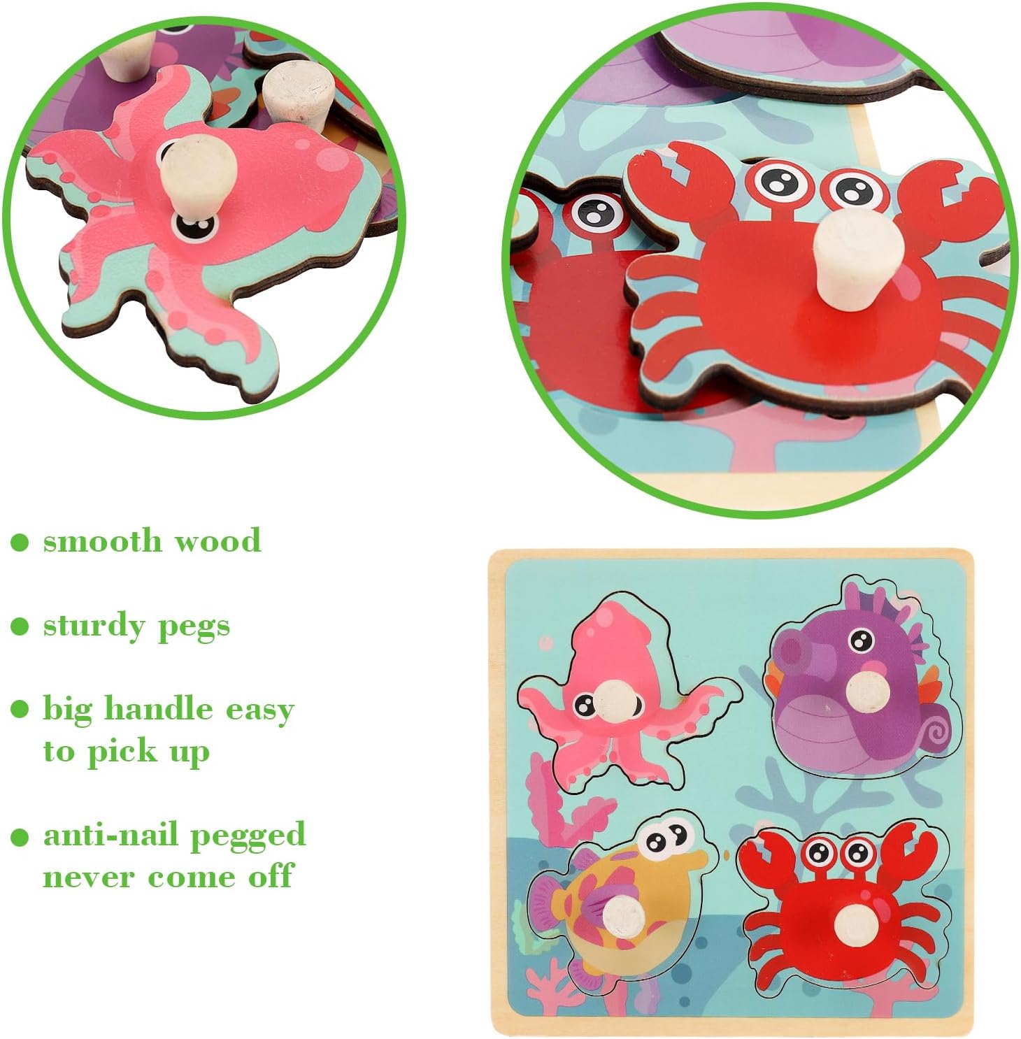 Detalle 2 de Wooden Peg Puzzles for Toddlers 1-3 Set of 4