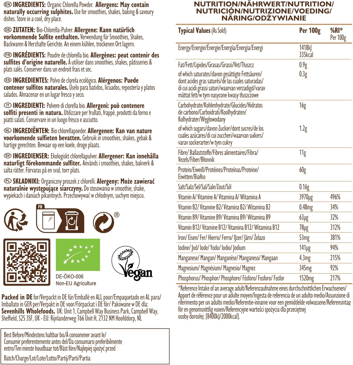 Thumbnail 5 de Sevenhills Wholefoods Chlorella Pulver Bio 500 g – gebrochene Zellwand, natürliche Entgiftung