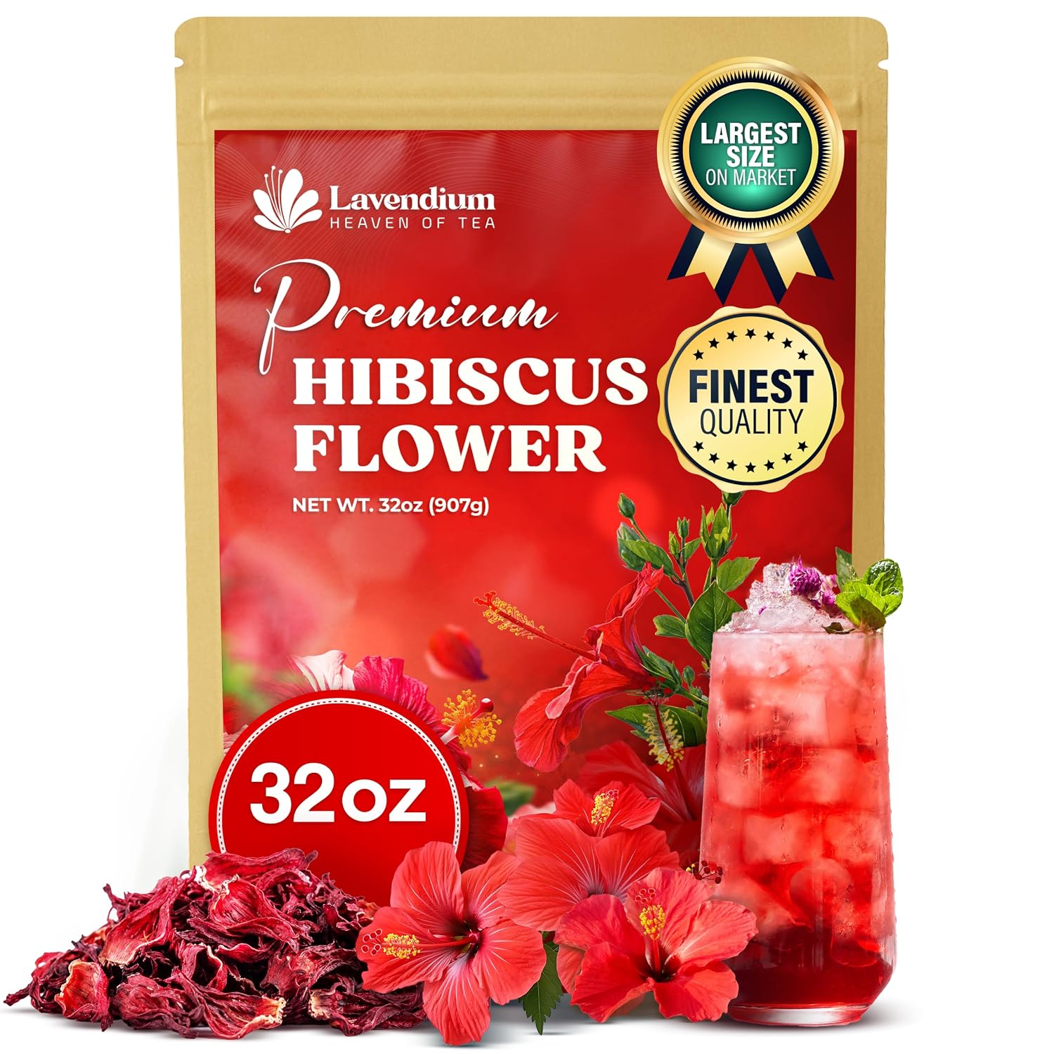 Detalle de Lavendium Dried Hibiscus Flowers 32 oz