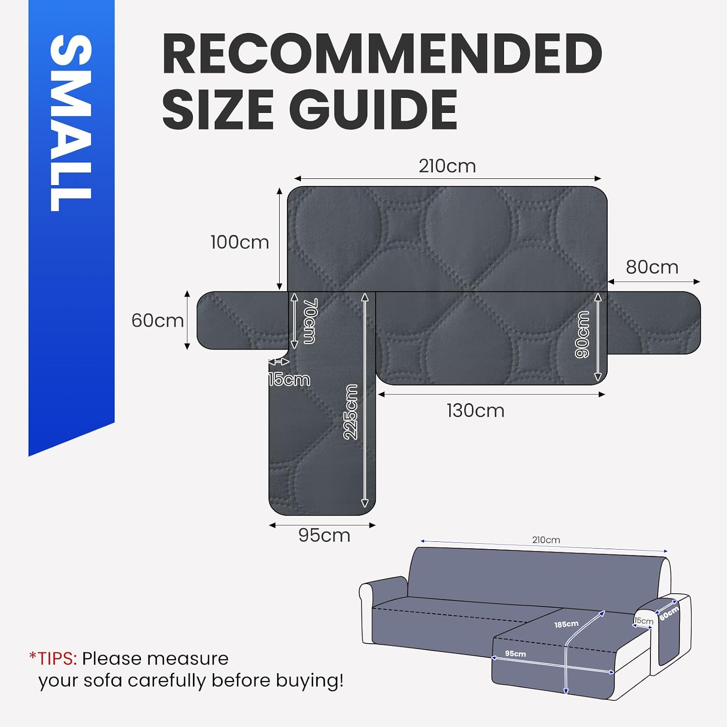 Detalle de Ystyle Impermeable Funda Sofa Chaise Long 2 Plazas Gris oscuro
