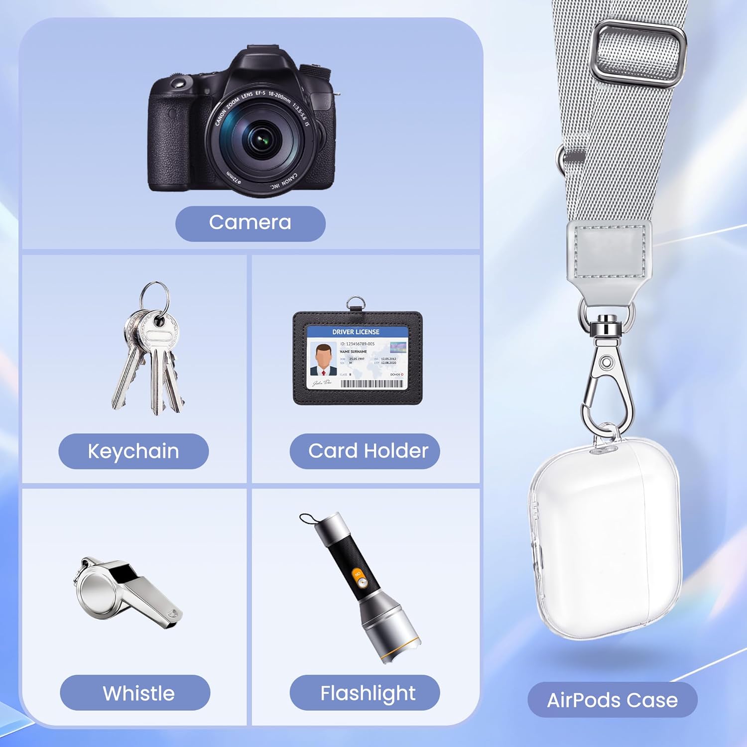 Thumbnail 5 de Takyu 2-pack Adjustable Phone Lanyard Neck Strap with 4 Adhesive Tethers (Universal Smartphone, Black & Gray)