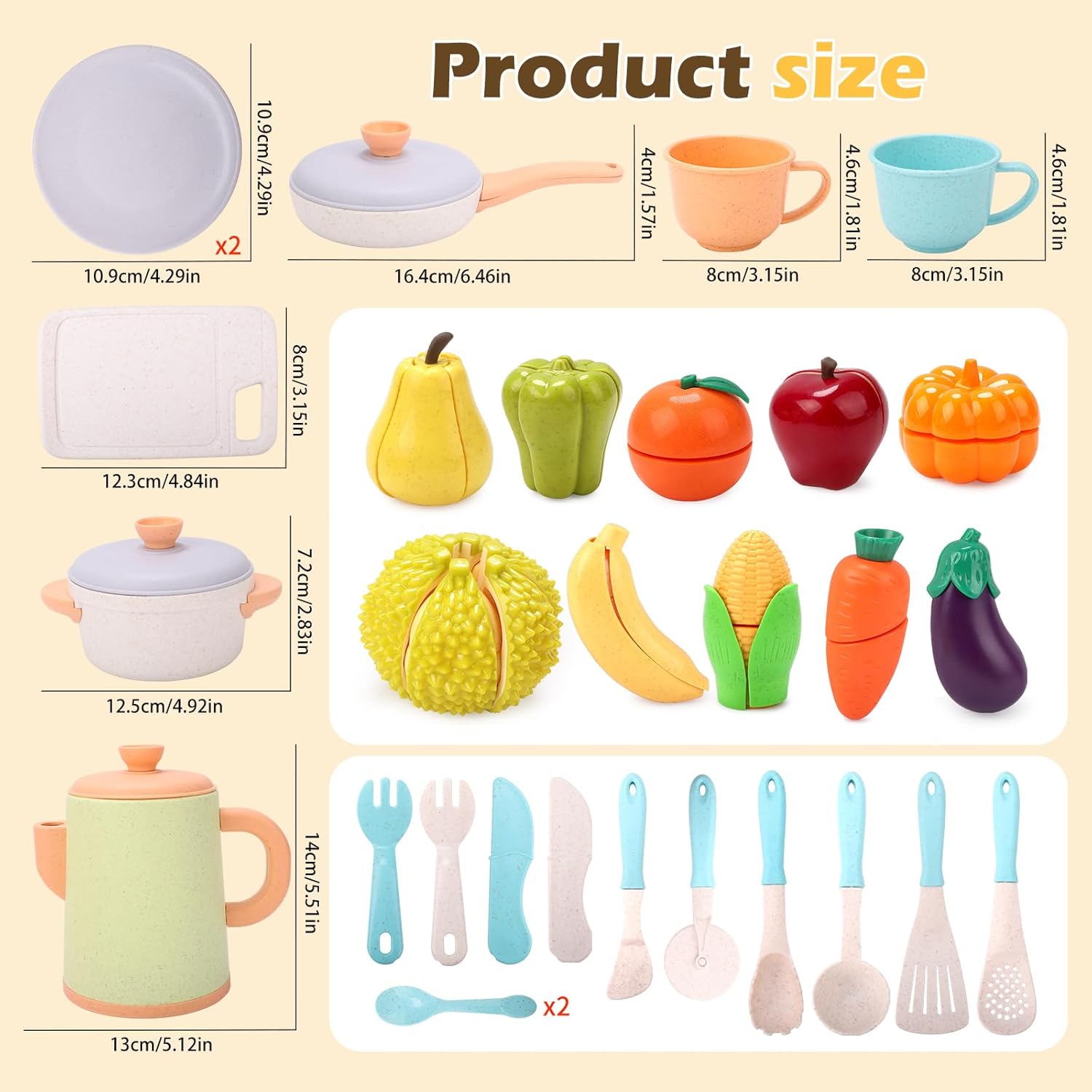 Thumbnail 6 de RUIDYA Kids Kitchen Accessories 61-piece Pretend Play Cutting Fruit & Cookware Set