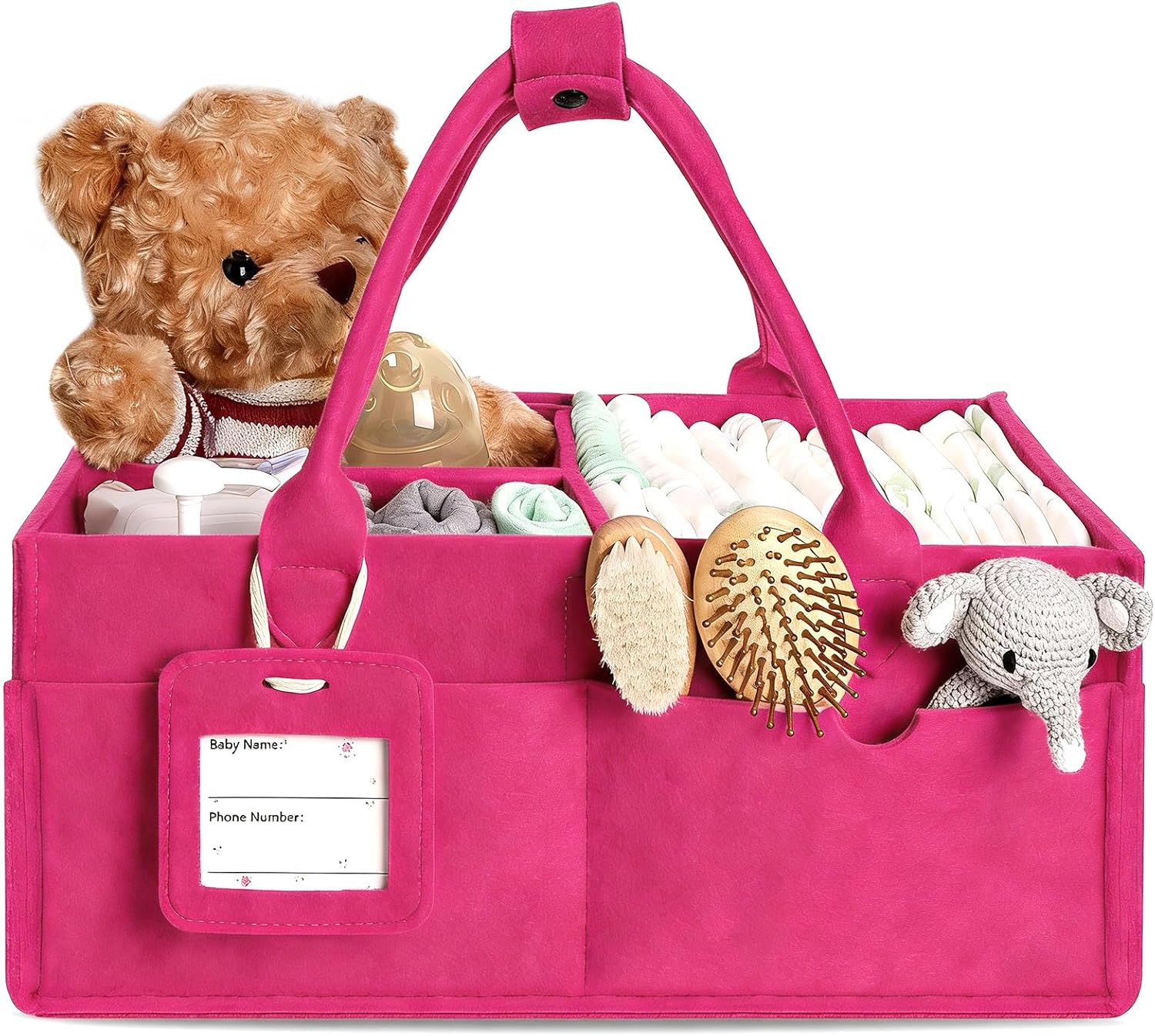 GEMII diaper caddy organizer, Large Pink Felt Baby Caddy with Handle