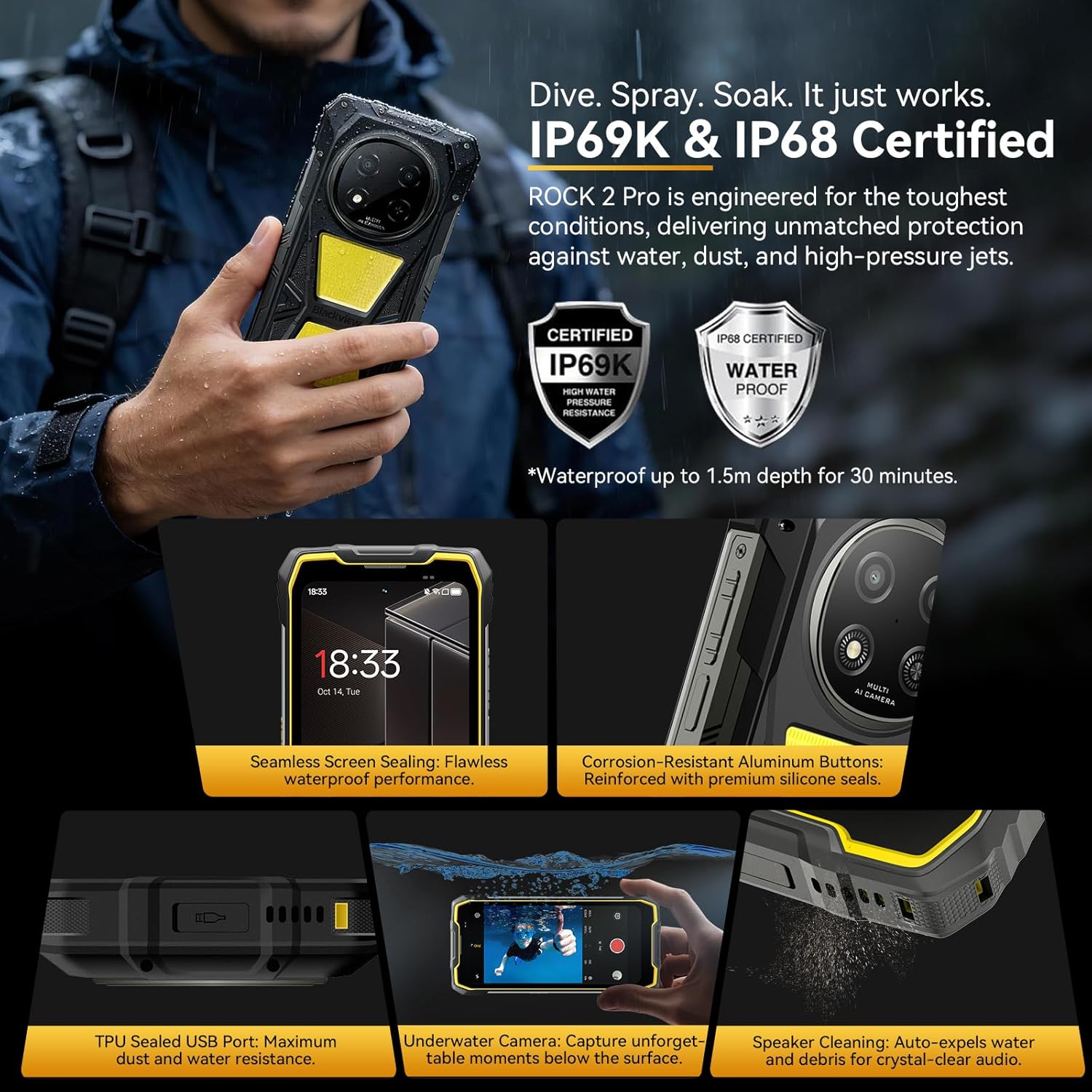 Thumbnail 5 de Blackview ROCK 2 Pro 5G Rugged Phone (Android 16) + 15000mAh Dual 400LM Camping Light, Unlocked