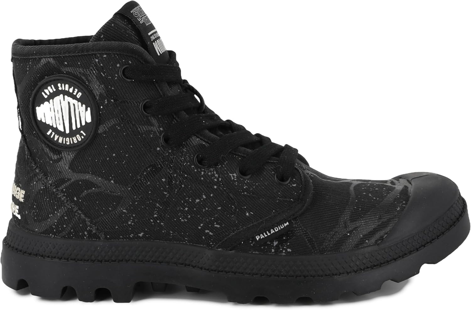 Detalle de Palladium Mixte Pampa Hi Tunnels Ankle Boot – Botte montante en toile stonewashed avec broderie au talon