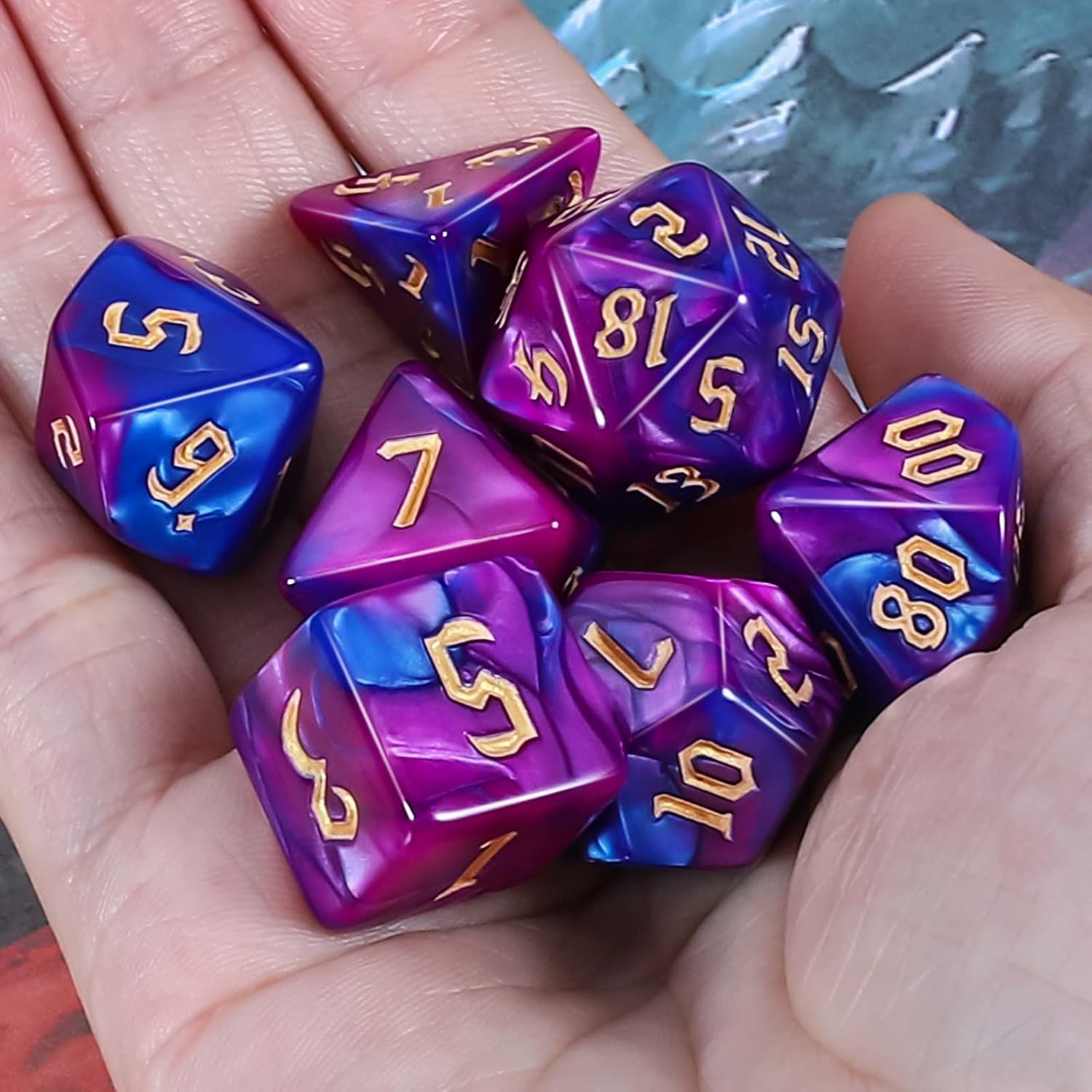 Thumbnail 6 de QMAY DND Dice Polyhedral Dice Set – 7 pezzi blu viola per D&D, MTG e RPG