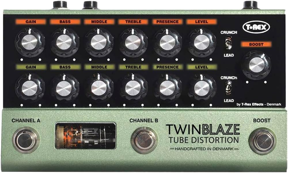 Detalle de T-REX EFFECTS TWIN BLAZE アナログチューブディストーション、12AX7搭載・2チャンネル