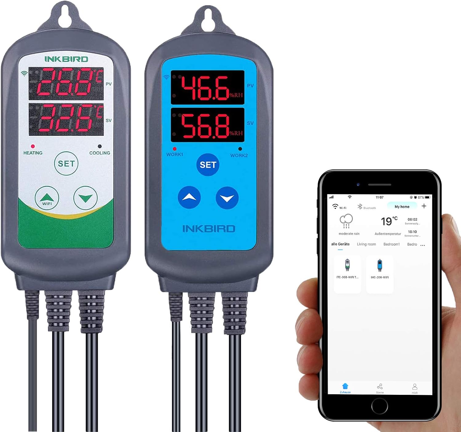 Detalle de Inkbird ITC-308-WIFI thermostat with IHC-200-WIFI hygrostat 🌡
