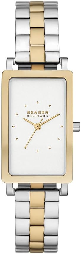 Detalle de Skagen Hagen Damenuhr – Edelstahl oder Lederband, Quarz-Drei-Zeiger, 43 mm Gehäuse
