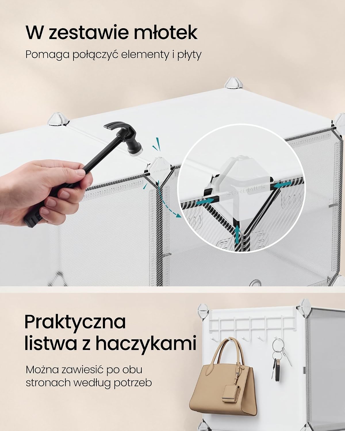 Detalle 2 de SONGMICS LPC035W01 – modułowa szafka na buty, 10 komór, drzwi i haczyki