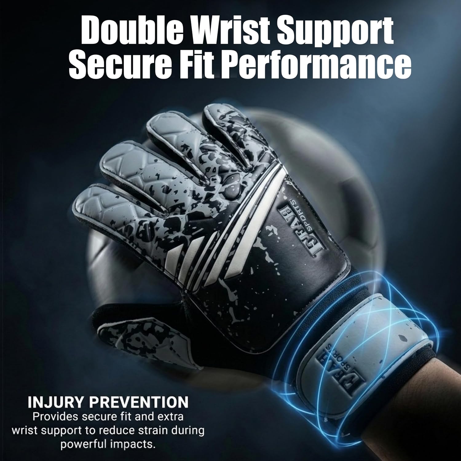 Thumbnail 2 de EFAH SPORTS HU-XI-201 Size 4 Soccer Goalie Gloves, Latex Palm, Black/Gray