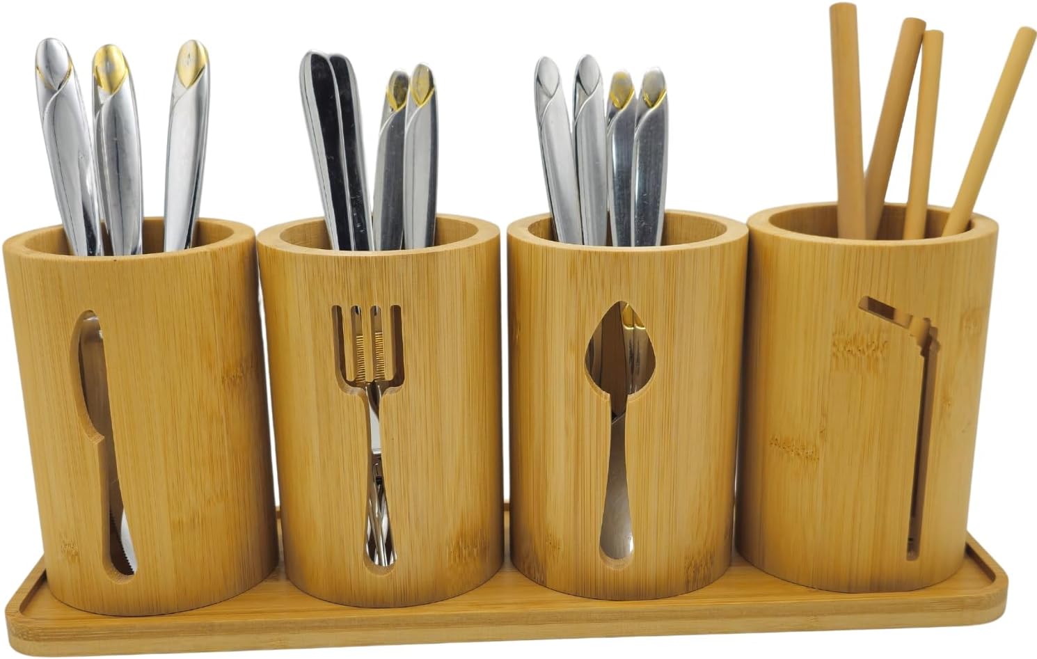 Detalle de AYAMAX AYA201 Bamboo Cutlery Holder with 4 Pots and Tray