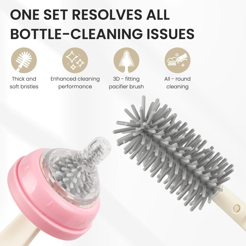 Thumbnail 5 de Vicloon 6 in 1 Spazzole per biberon: set da viaggio con spazzola in silicone, dispenser di sapone e stendibiancheria