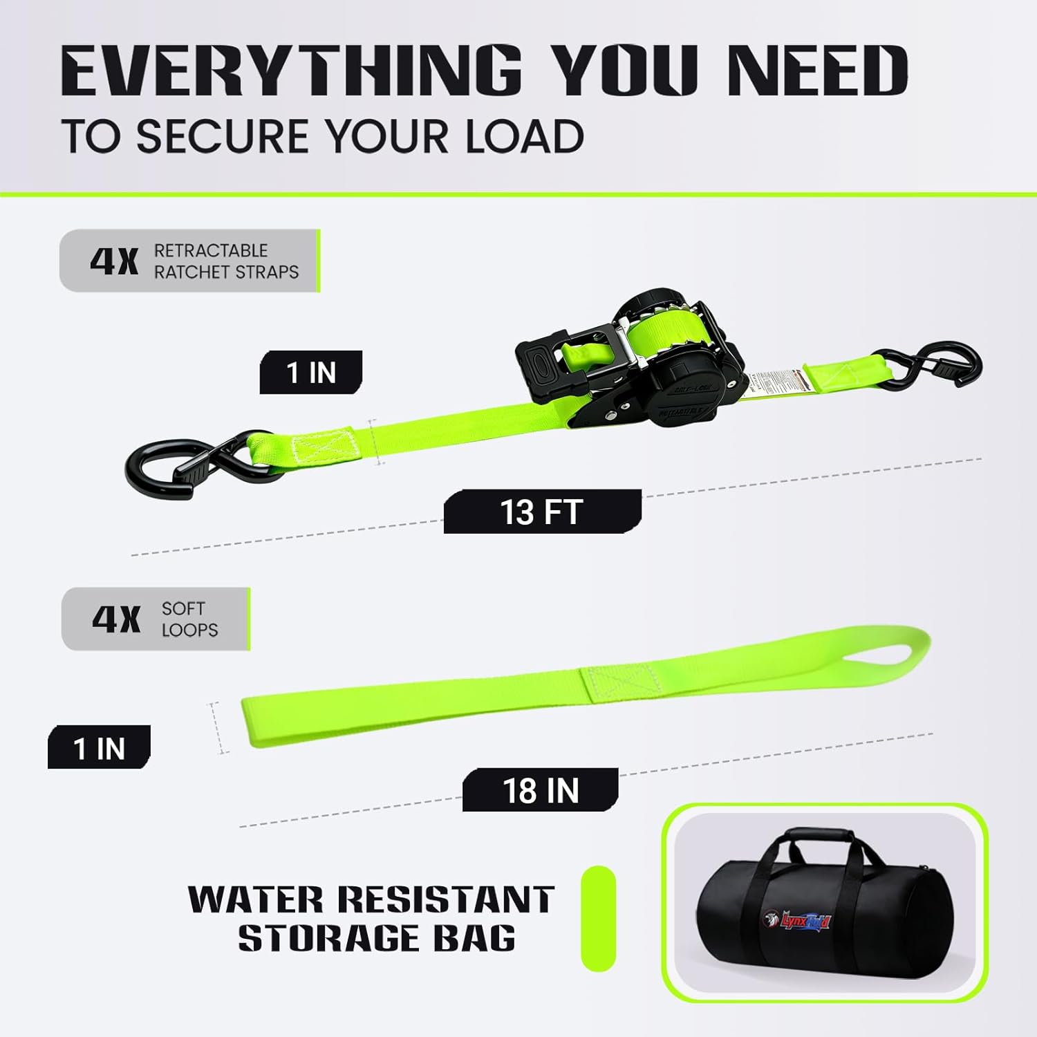 Thumbnail 4 de Retractable Ratchet Straps 1,800 lb Break Strength
