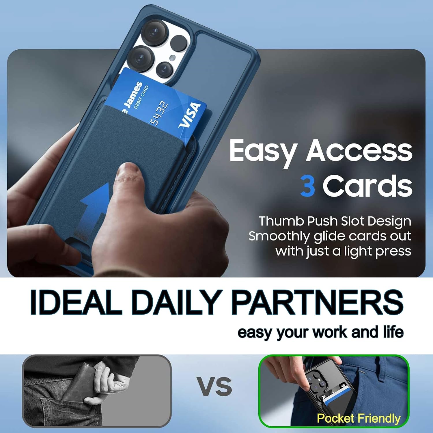 Detalle 1 de Ntwinro Magnetic Wallet Case for Galaxy S25 Ultra, Deep Blue, Detachable Holder