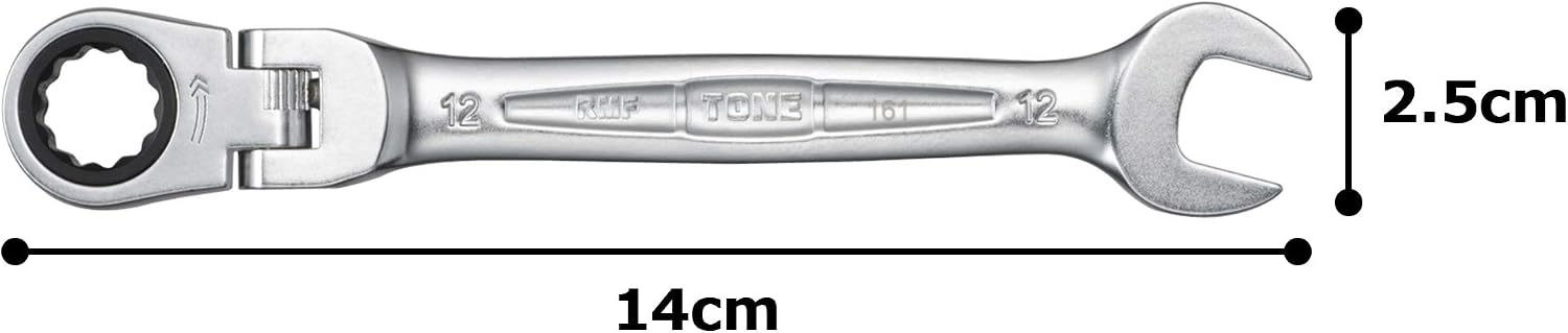 Detalle 1 de トネ(TONE) HPRMF-12 首振ラチェットめがねレンチ 12mm・薄型ヘッド・72枚ギア