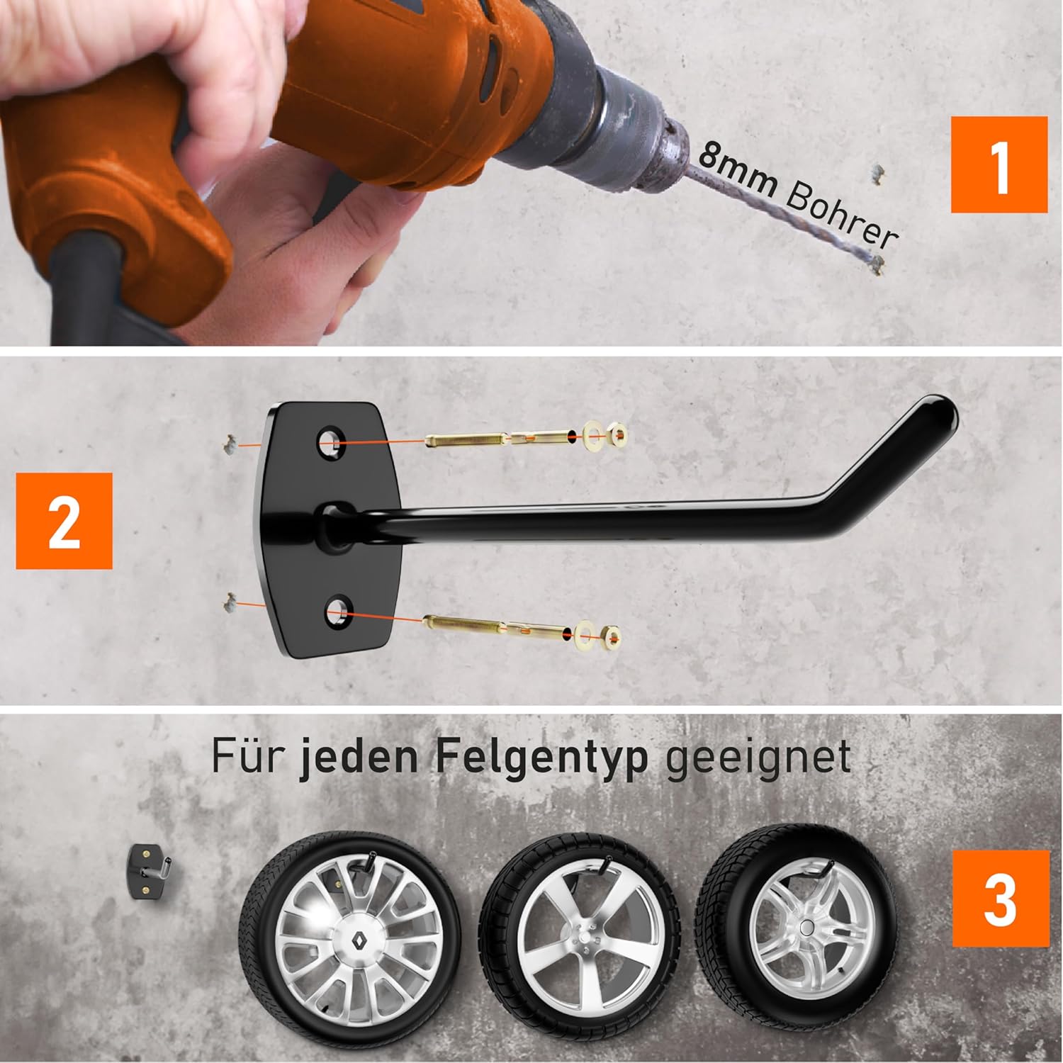 Detalle de Upgrade4cars Reifen Wandhalterung für 8 Felgen – Wandhalterung Set inkl. Schrauben & Dübel