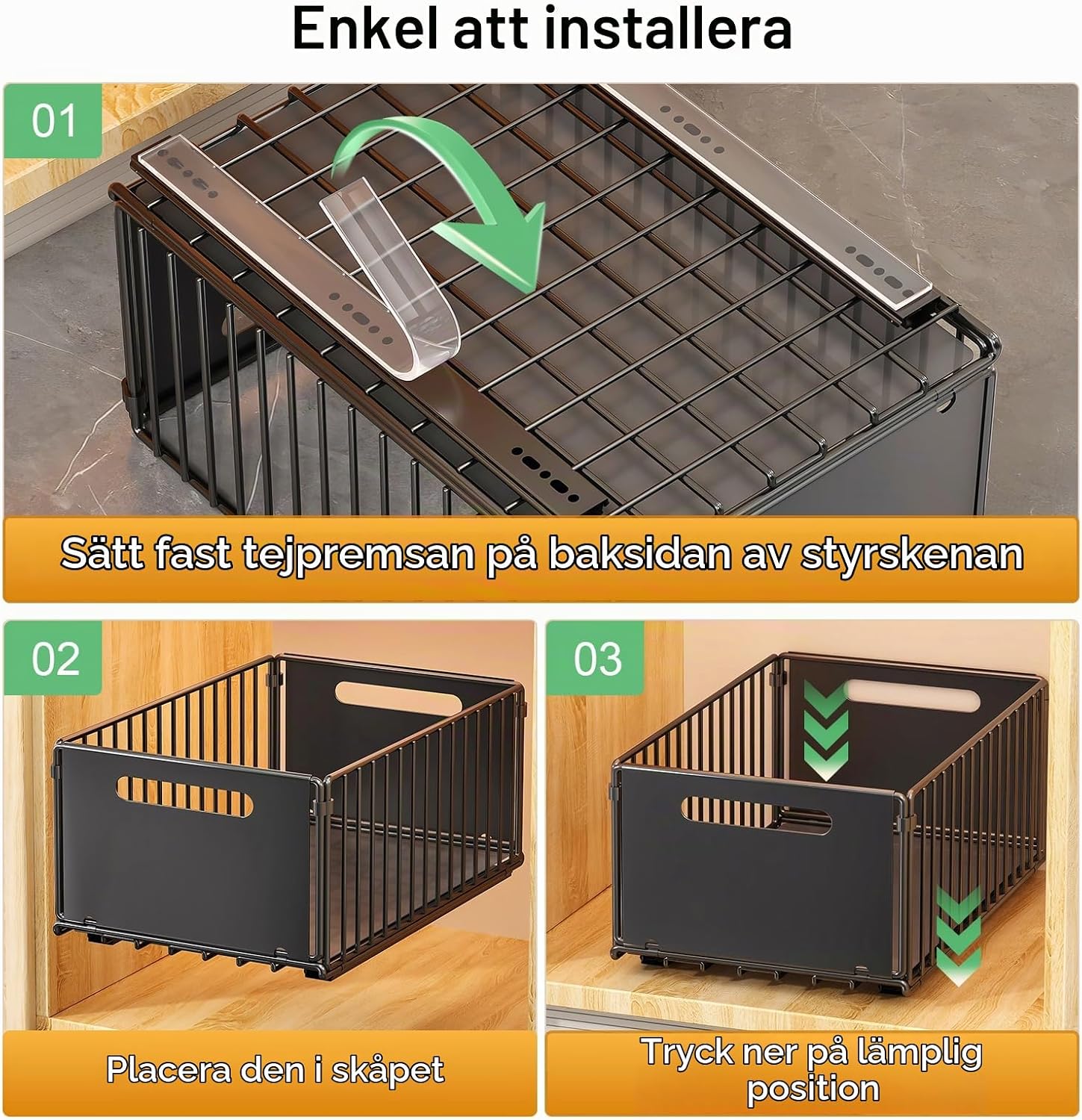 Thumbnail 6 de Hexify utdragbara kökslådor i kolstål, 2-pack med 19 cm hög kant