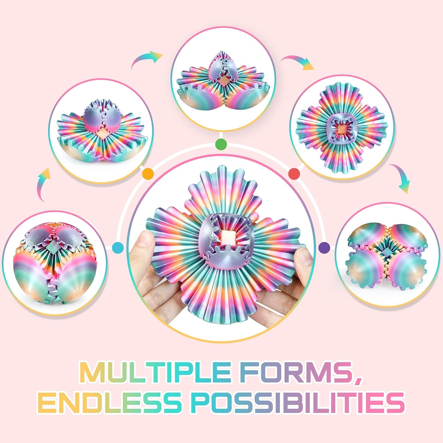 Detalle de Balkwan Gear Ball 3D Printed Fidget Toy Spinning Gear Sphere (Rainbow, 2.5 in diameter)