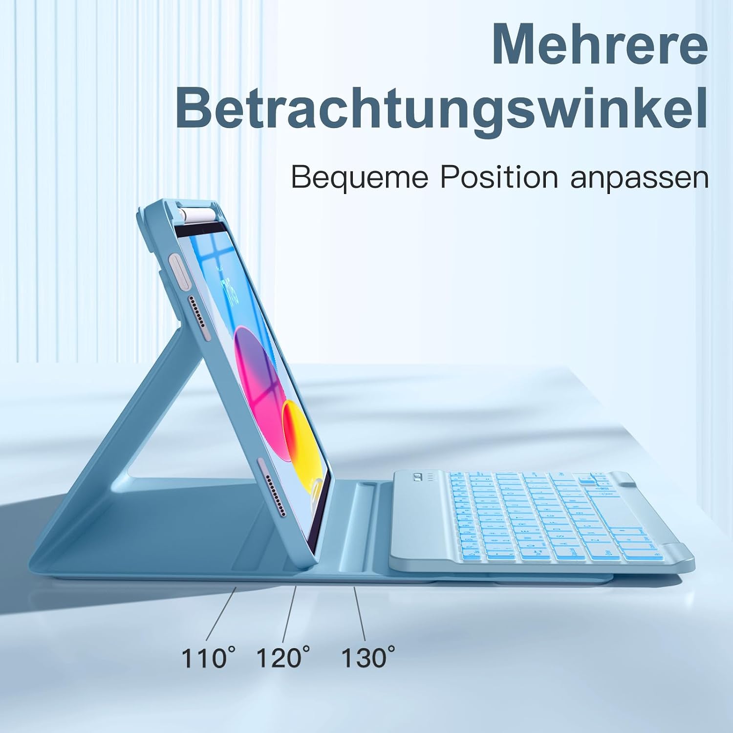 Thumbnail 4 de Vobafe Tastatur-Hülle für iPad A16 (11 Zoll, A3354/A3355/A3356) & iPad 10. Gen (10,9 Zoll) – beleuchtet, abnehmbar, 7 Farben