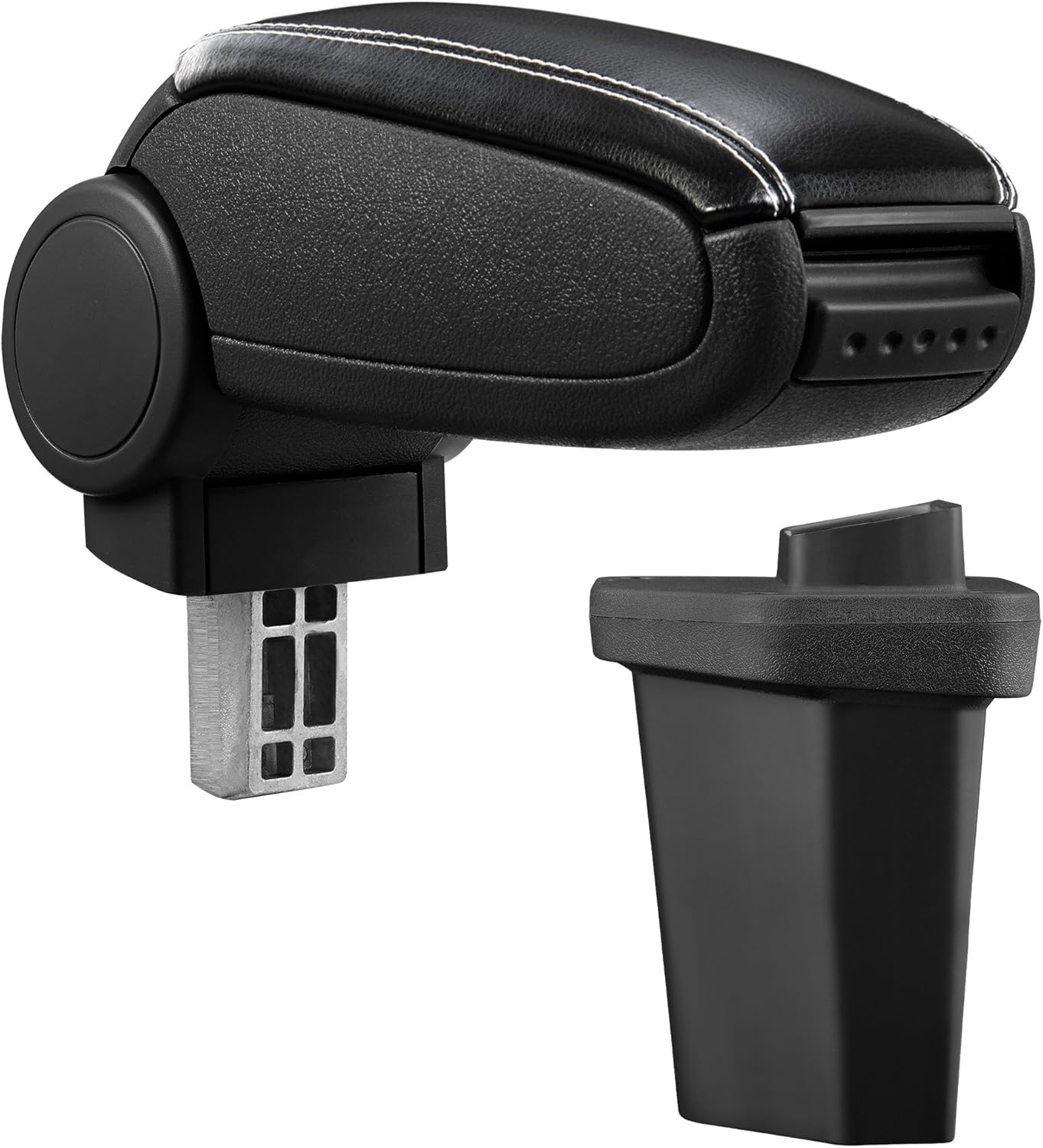 Detalle de Bracciolo centrale Poggiabraccio con vano portaoggetti per Hyundai i20 2ª gen (2014-2018) – imbottito, similpelle nera con cuciture bianche