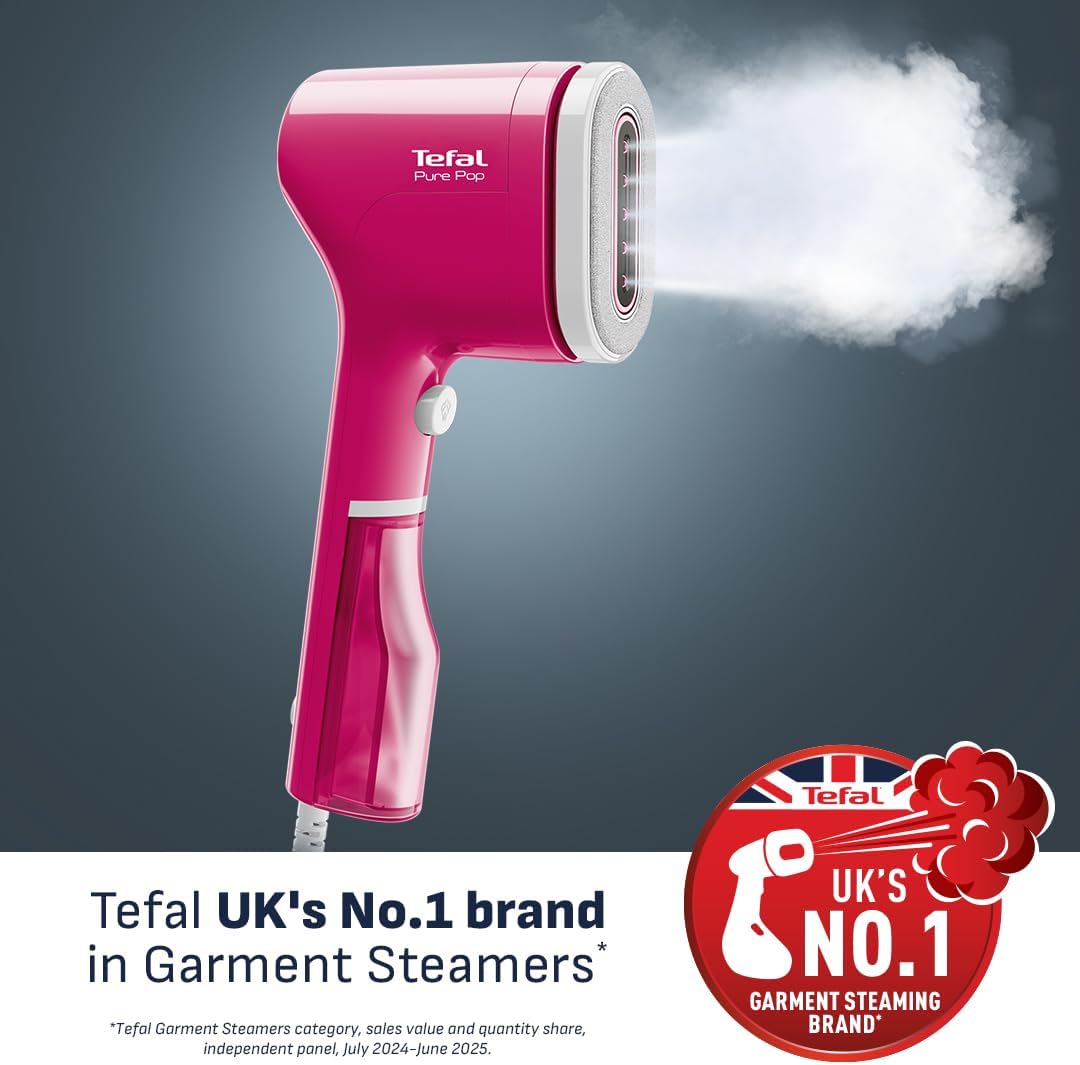 Thumbnail 1 de Tefal Pure Pop Slim DT2023 handheld clothes steamer (pink) – no ironing board needed