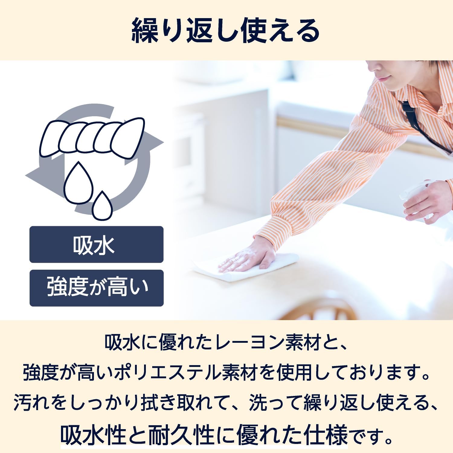 Detalle 2 de by Amazon BADU100 カウンター用クロス 不織布ふきん 100枚入 レーヨン・ポリエステル素材