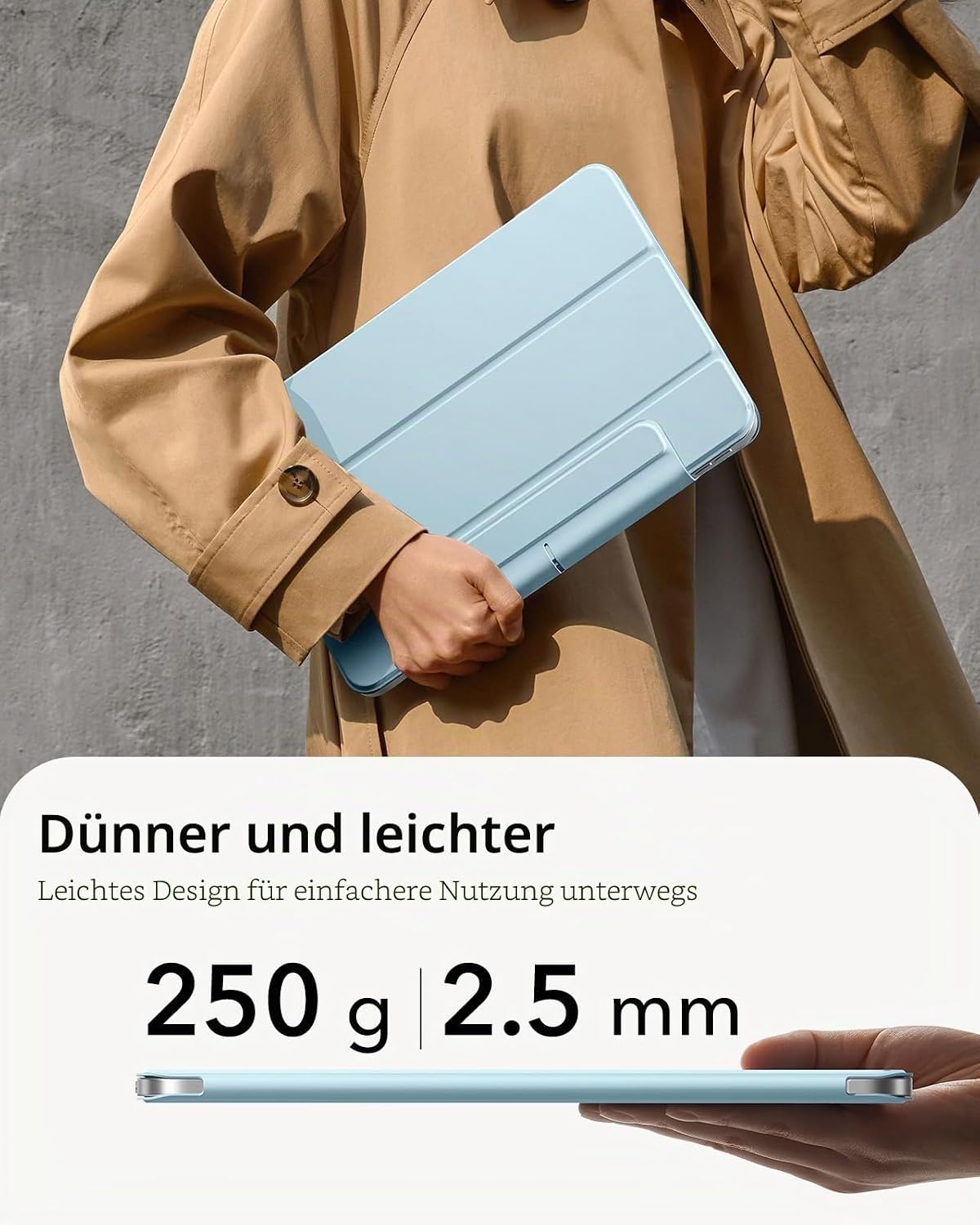 Detalle de ESR Hülle für iPad Air 11 Zoll (M4/M3/M2) – Starke Magnetbefestigung, Trifold-Ständer, helles Blau