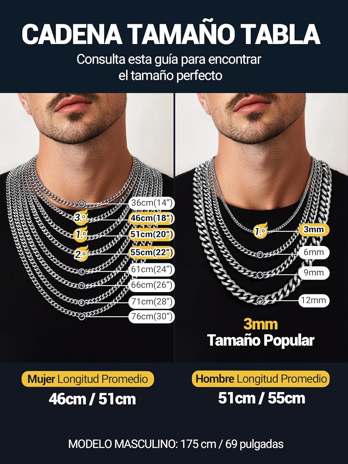 Thumbnail 3 de PROSTEEL 3mm 51cm Collar Cubano plata
