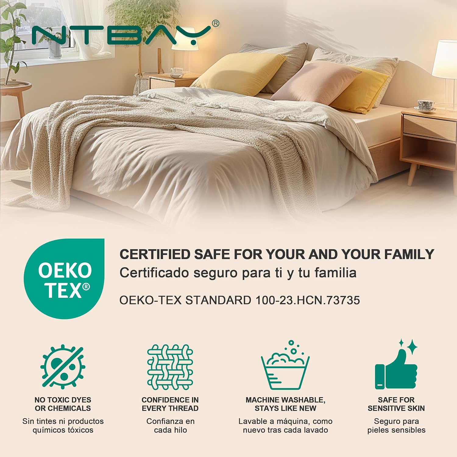 Thumbnail 5 de NTBAY 4-Piece Queen Pillowcase Set