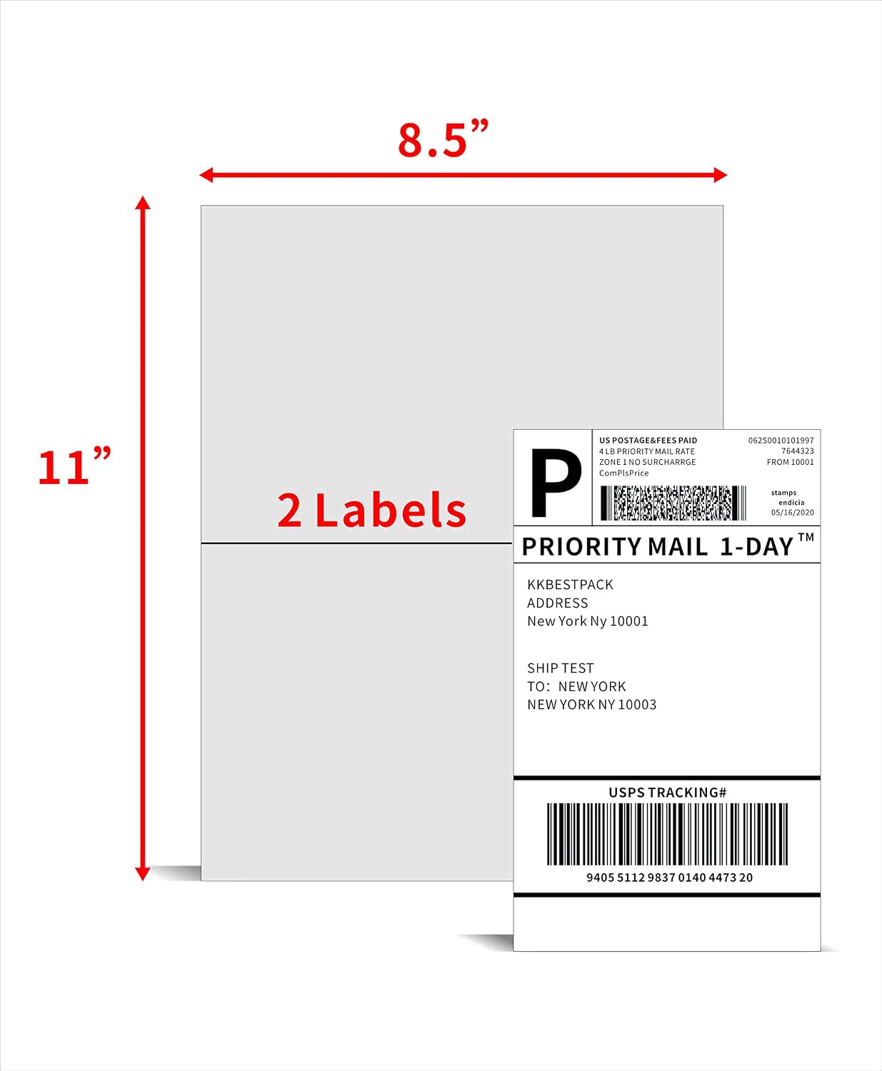 Detalle de KKBESTPACK 2LP Half Sheet Shipping Labels, 8.5 x 5.5, 200 Count