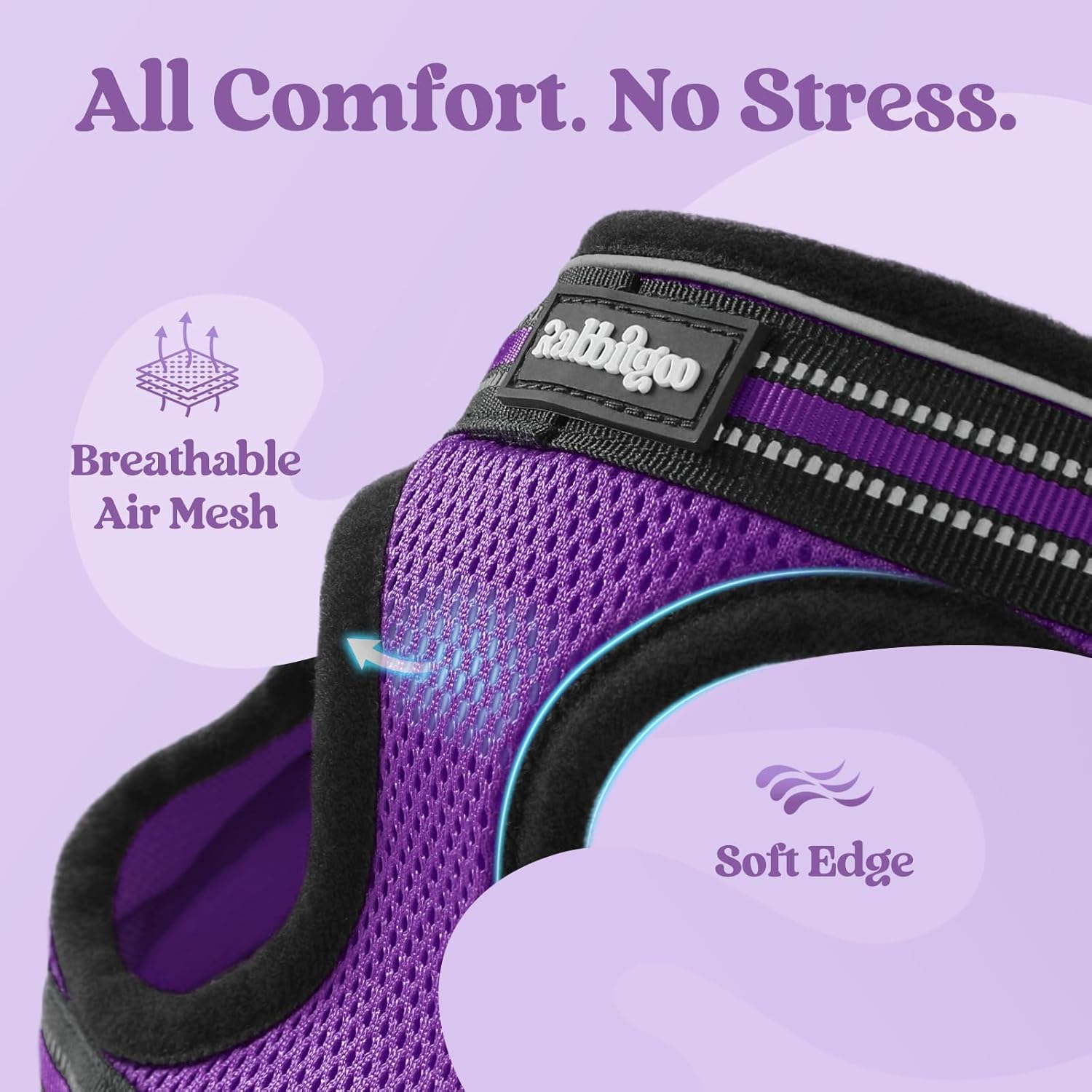 Thumbnail 6 de Rabbitgoo Cat Harness and Leash Set (Escape Proof) – Adjustable Soft Vest, Reflective Strip, Purple, Size S