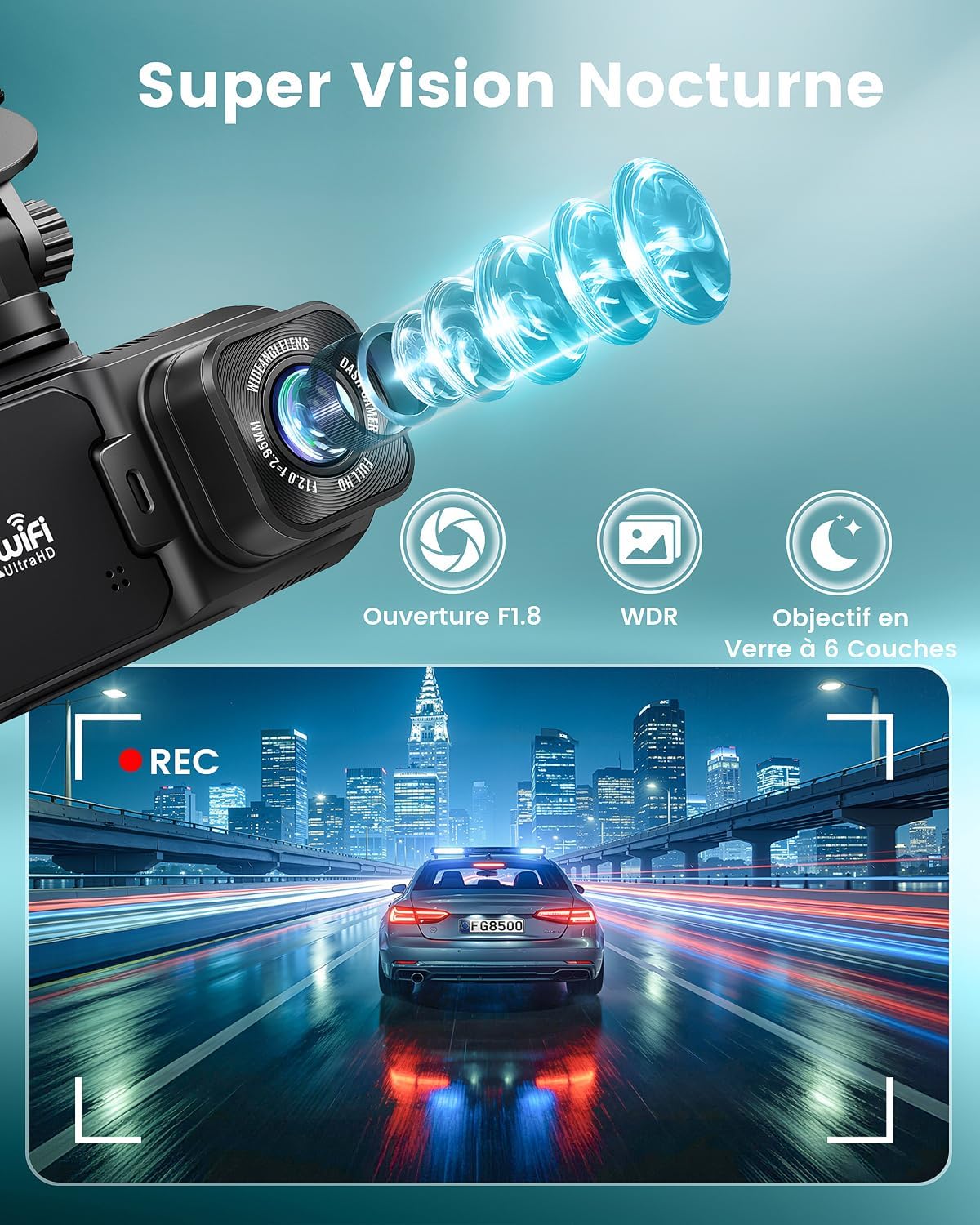 Detalle de Rmana Dashcam voiture avant/arrière 4K+1080P double caméra avec WiFi et écran IPS 3,18