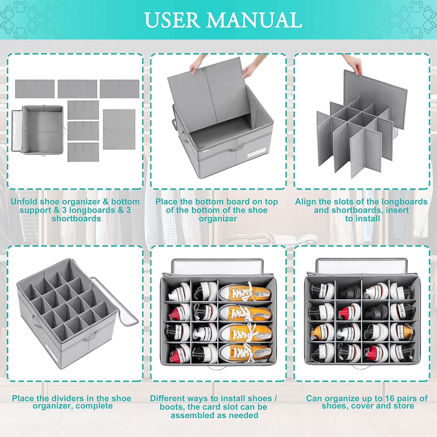 Thumbnail 5 de Organizer Scarpe per Armadio 16 Paia 53x42x33 cm