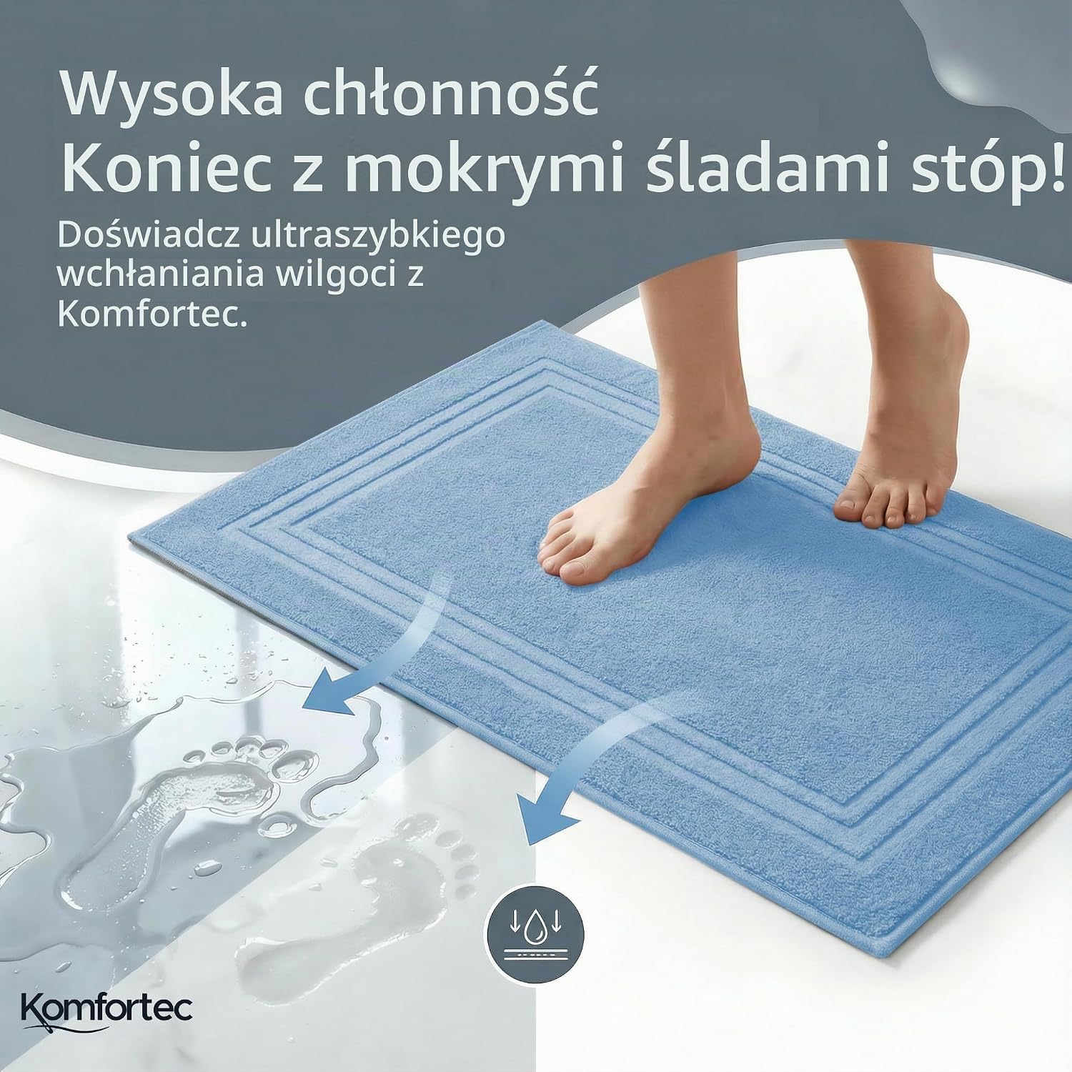 Detalle de Komfortec kmf-bathmat-50x70-hellblau – 2 bawełniane dywaniki łazienkowe
