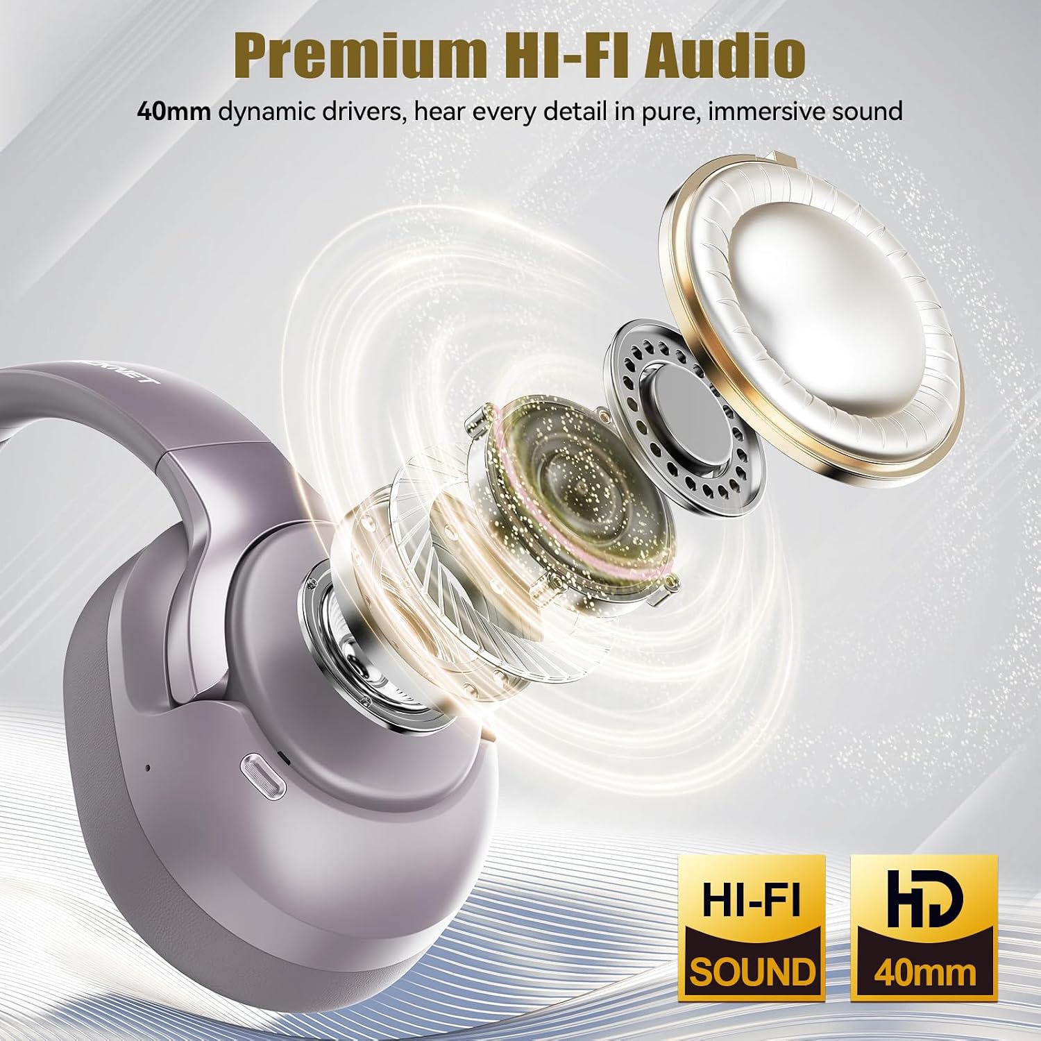 Detalle de TECKNET Active Noise Cancelling Headphones: Hybrid ANC, 70h Battery and 6 EQ Modes