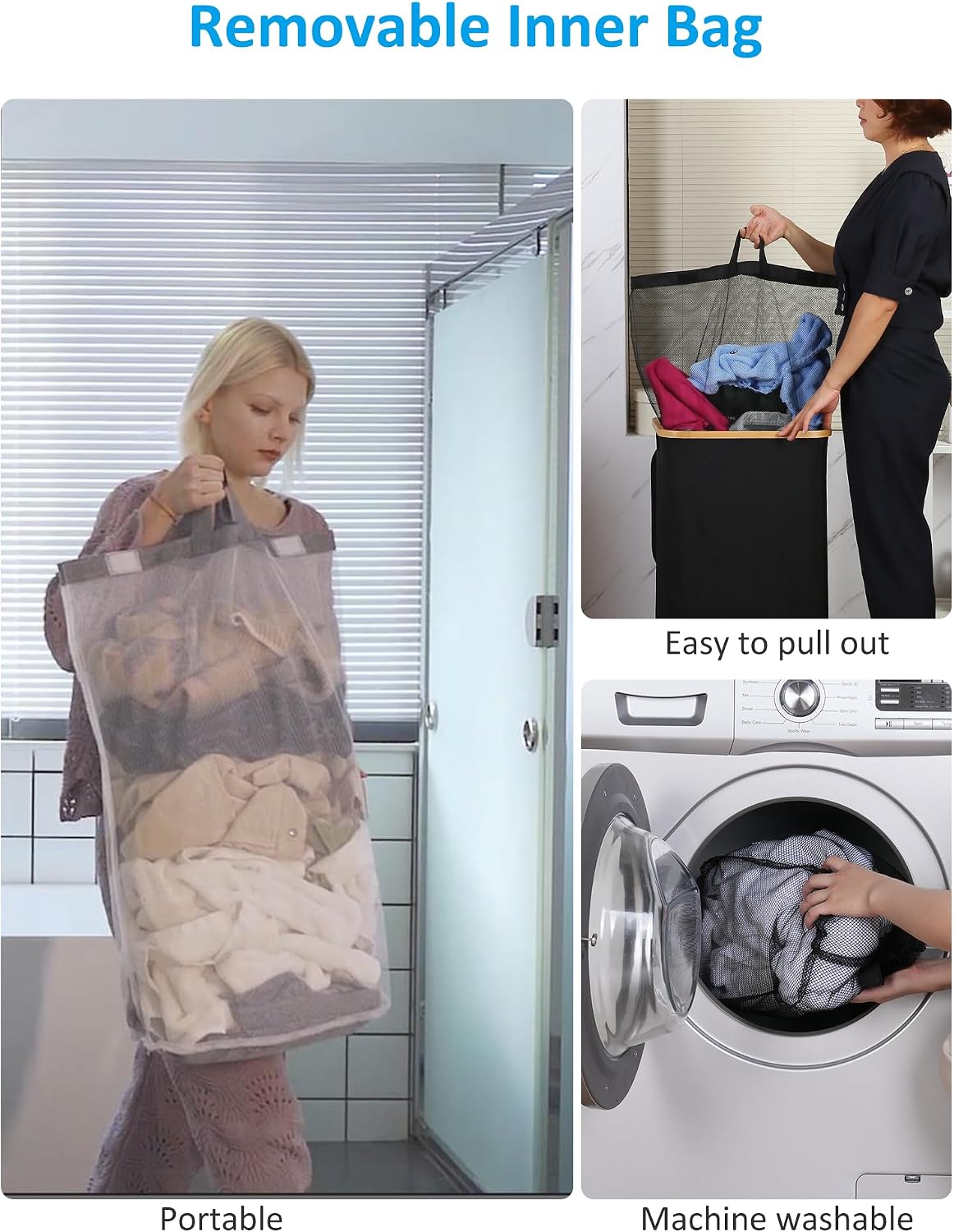 Detalle de efluky Wäschekorb mit Rollen 100L XL – Groß, langlebig & flexibel mit Deckel und herausnehmbarer Innentasche