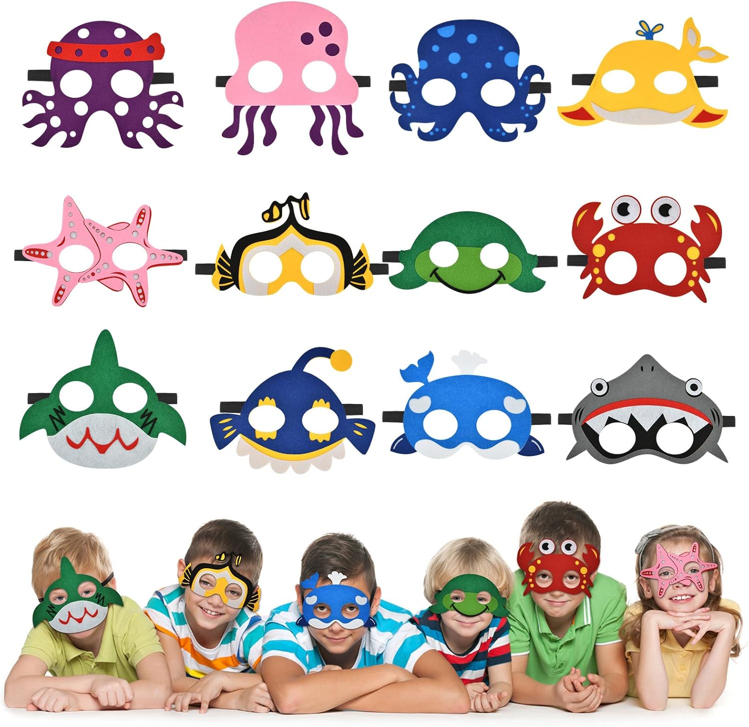 Detalle de URAQT Superhero Mask set (16 felt masks) for children’s dress up and cosplay