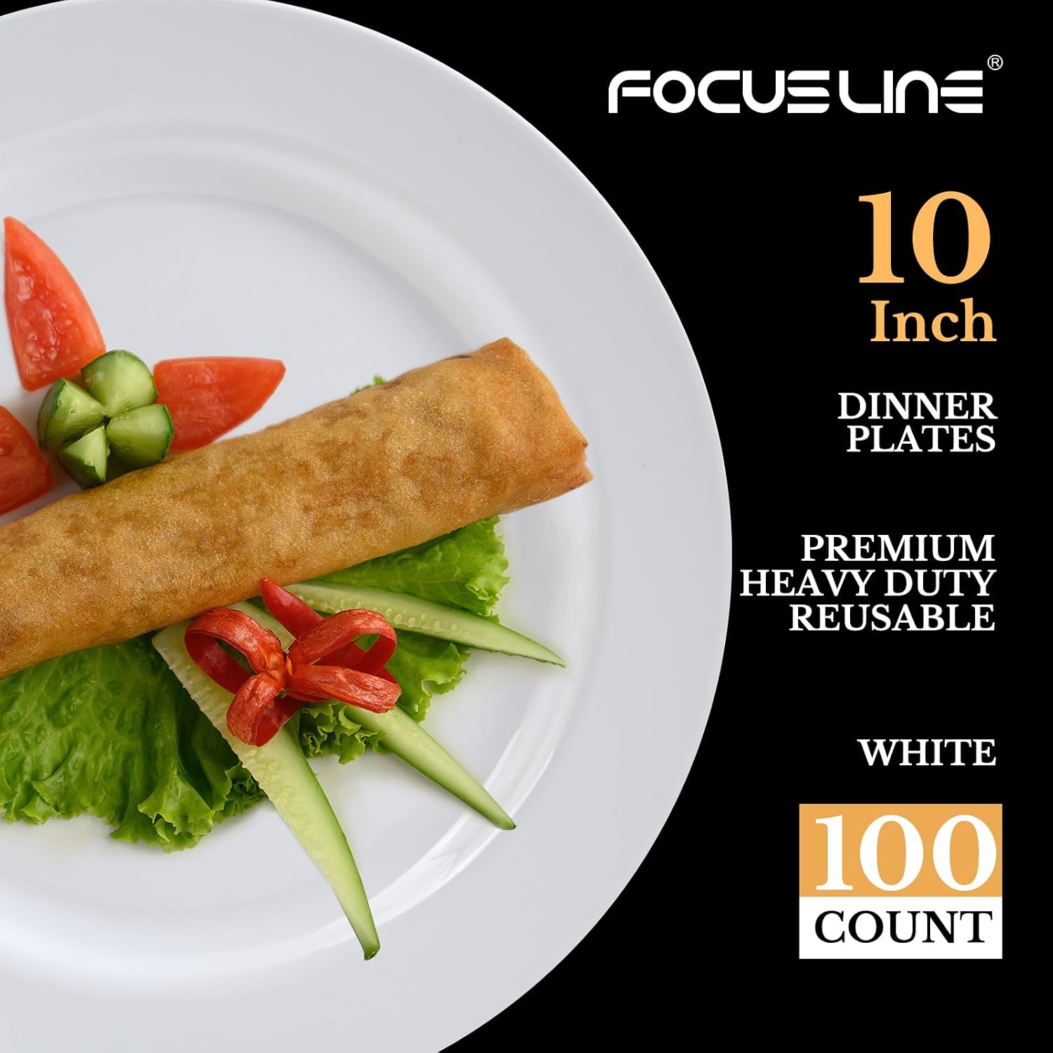 Detalle 2 de FOCUSLINE 100 Count White 10-Inch Heavy-Duty Plastic Plates