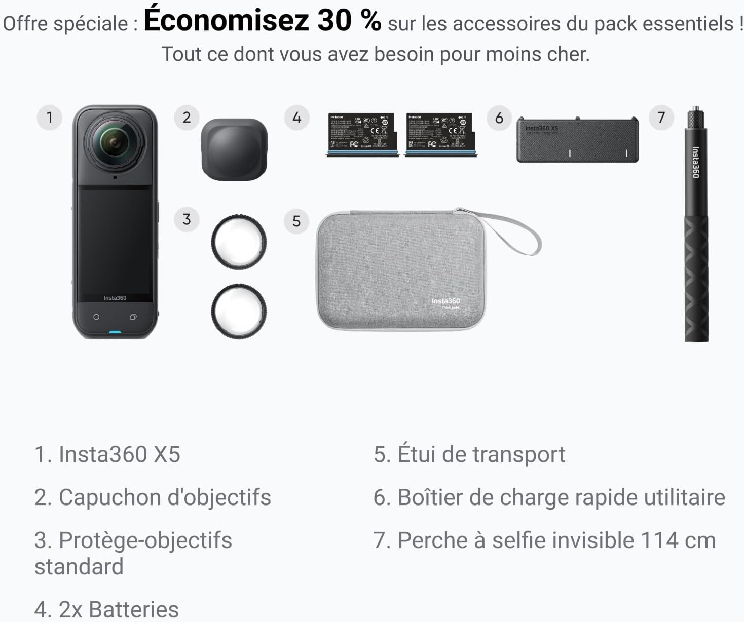 Thumbnail 1 de Insta360 X5 Pack Essentiels caméra 360 8K