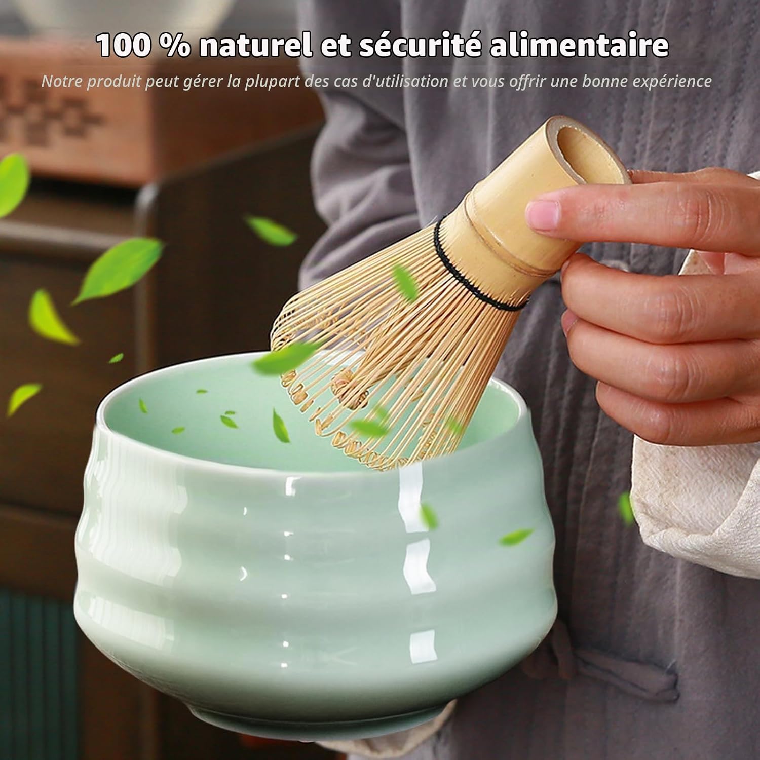 Detalle 2 de HOSPAOP HF-4ST2 matcha-set met bamboe-garde en keramische kom