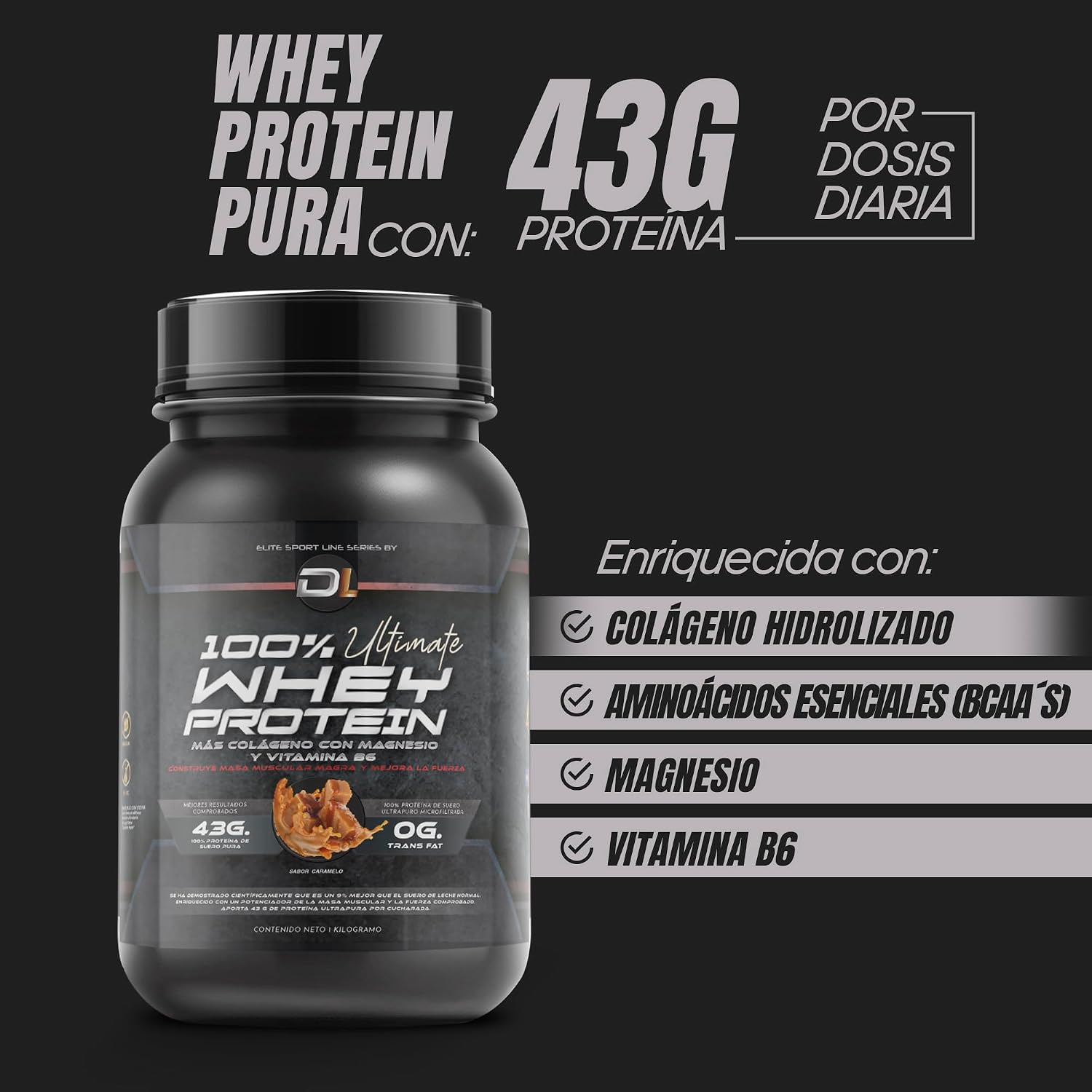 Detalle de Whey Protein Caramelo 1kg de Healthy FUSION: proteína en polvo con colágeno, magnesio y aminoácidos para músculo y recuperación